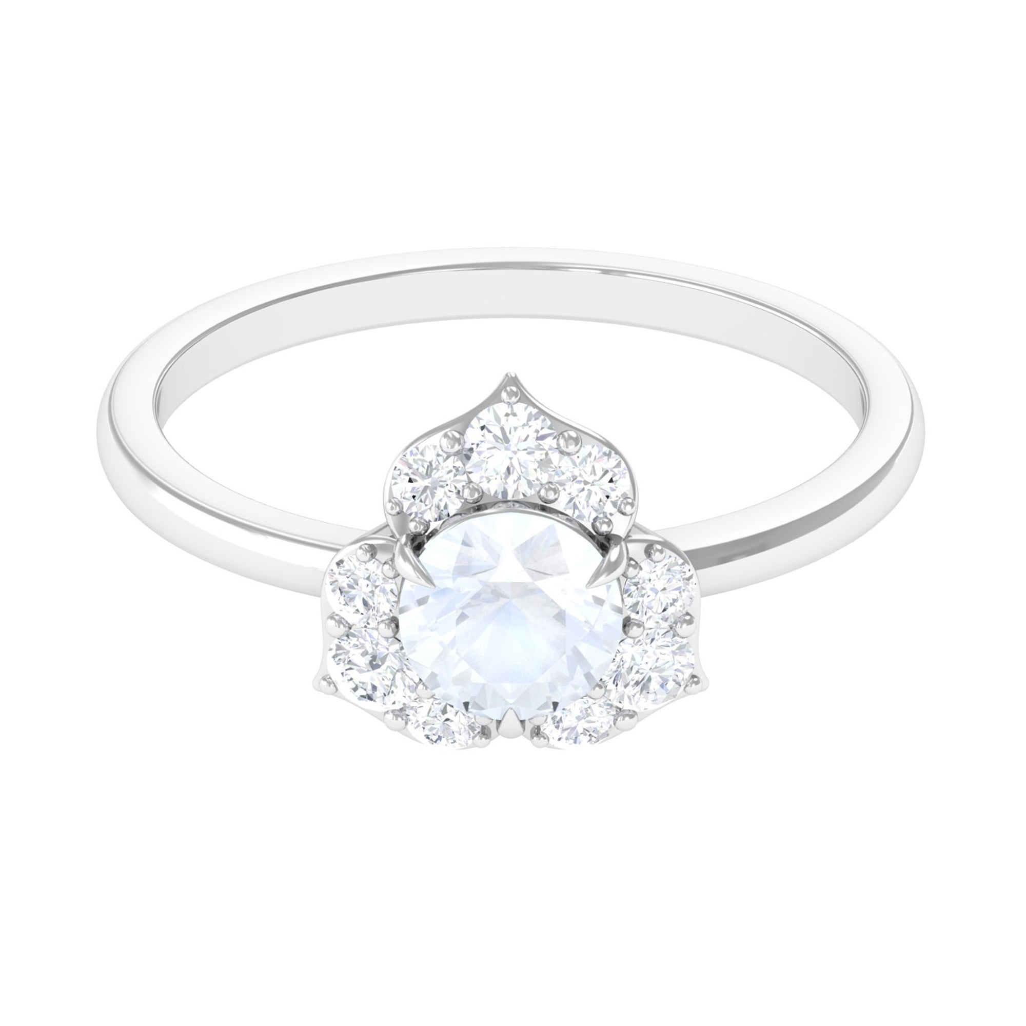 0.3 Carat Moonstone and Diamond Floral Engagement Ring