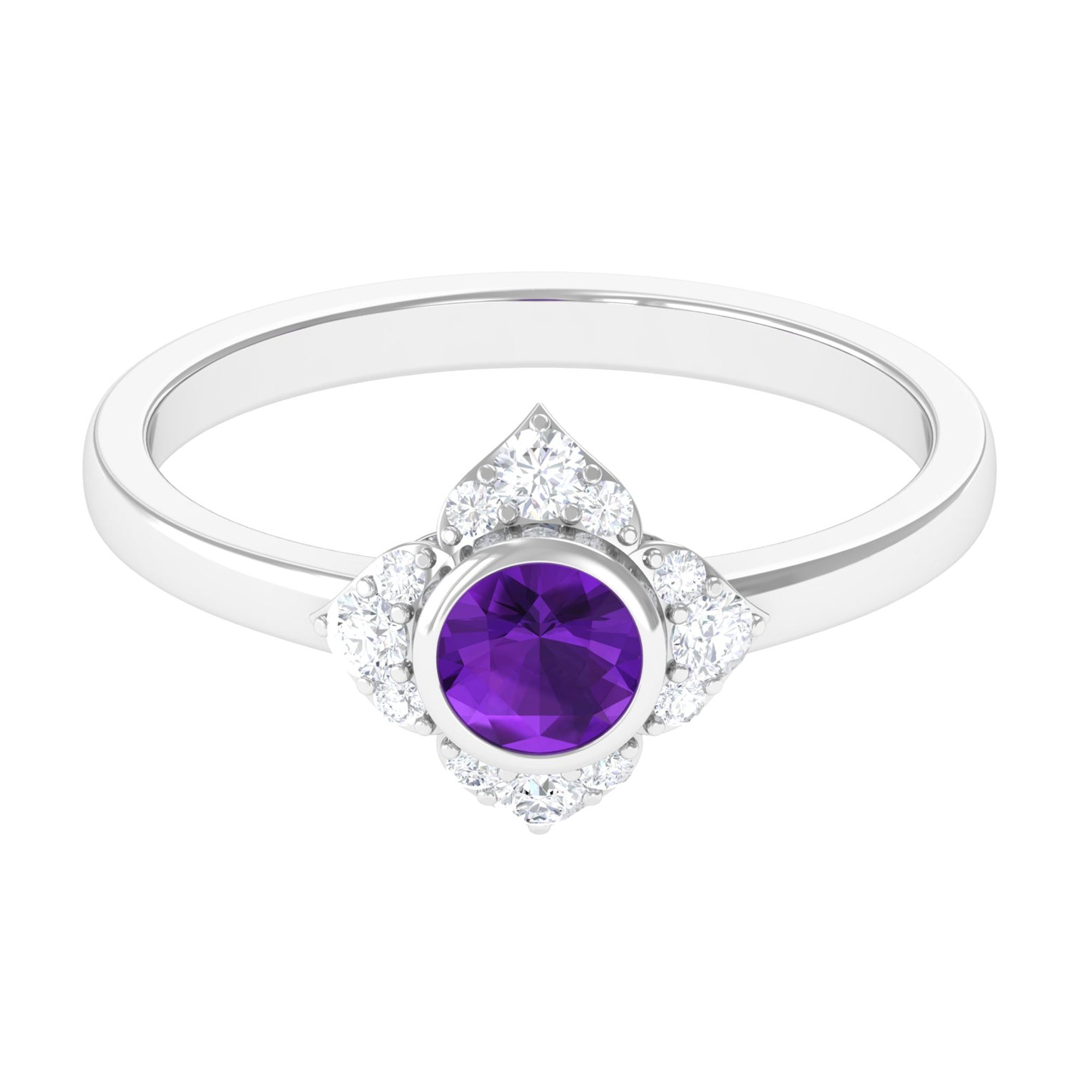 0.4 Carat Bezel Set Amethyst Flower Engagement Ring with Diamond