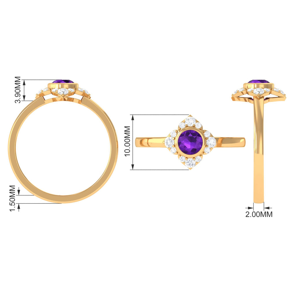 0.4 Carat Bezel Set Amethyst Flower Engagement Ring with Diamond
