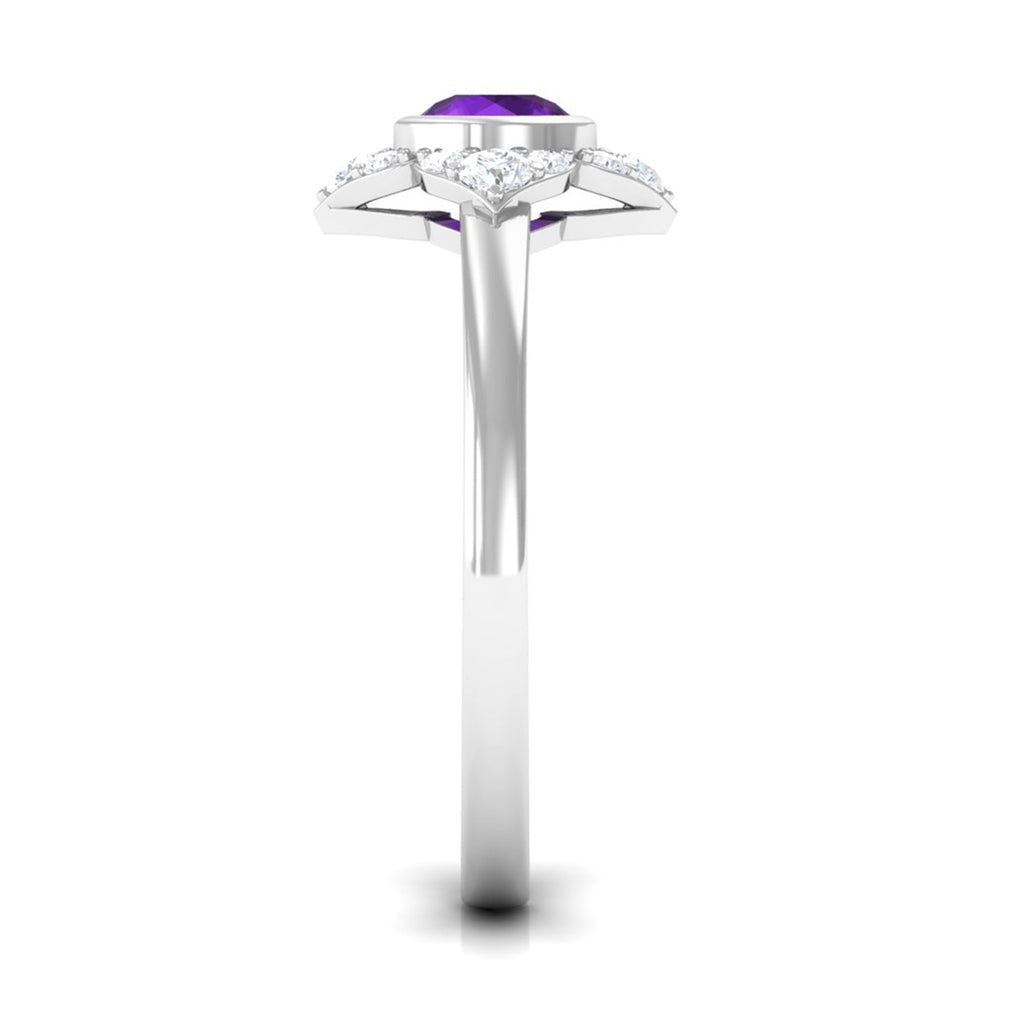 0.4 Carat Bezel Set Amethyst Flower Engagement Ring with Diamond