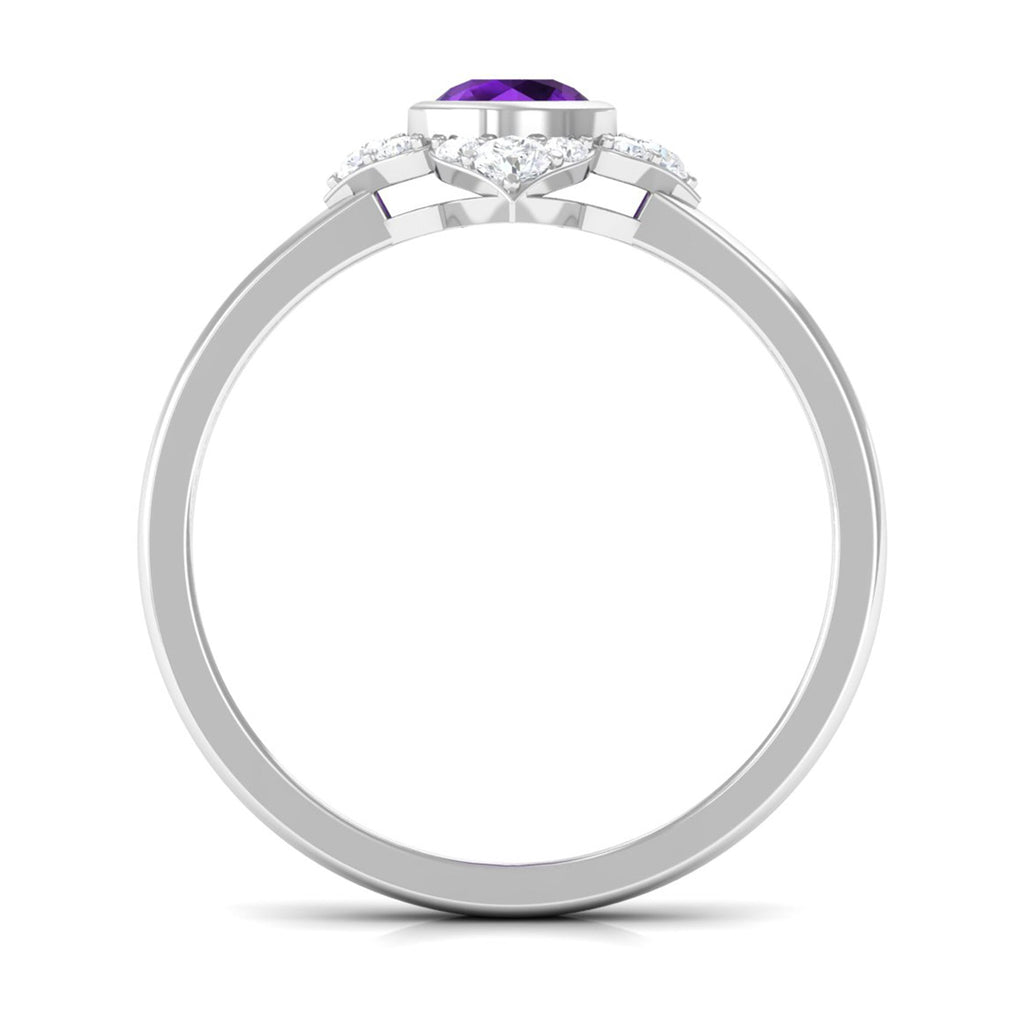 0.4 Carat Bezel Set Amethyst Flower Engagement Ring with Diamond