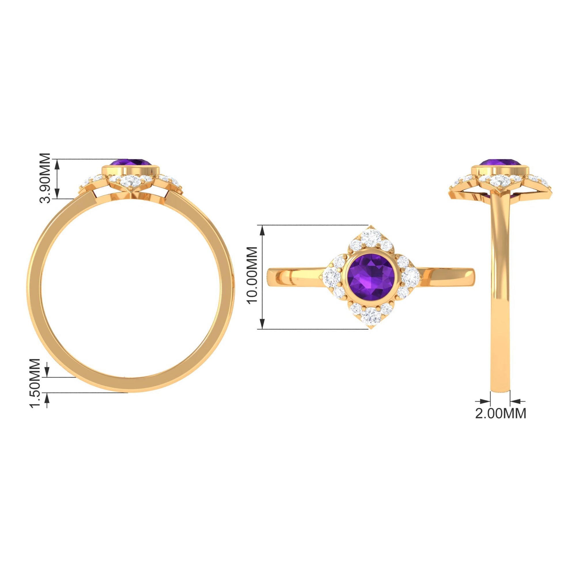 0.4 Carat Bezel Set Amethyst Flower Engagement Ring with Diamond