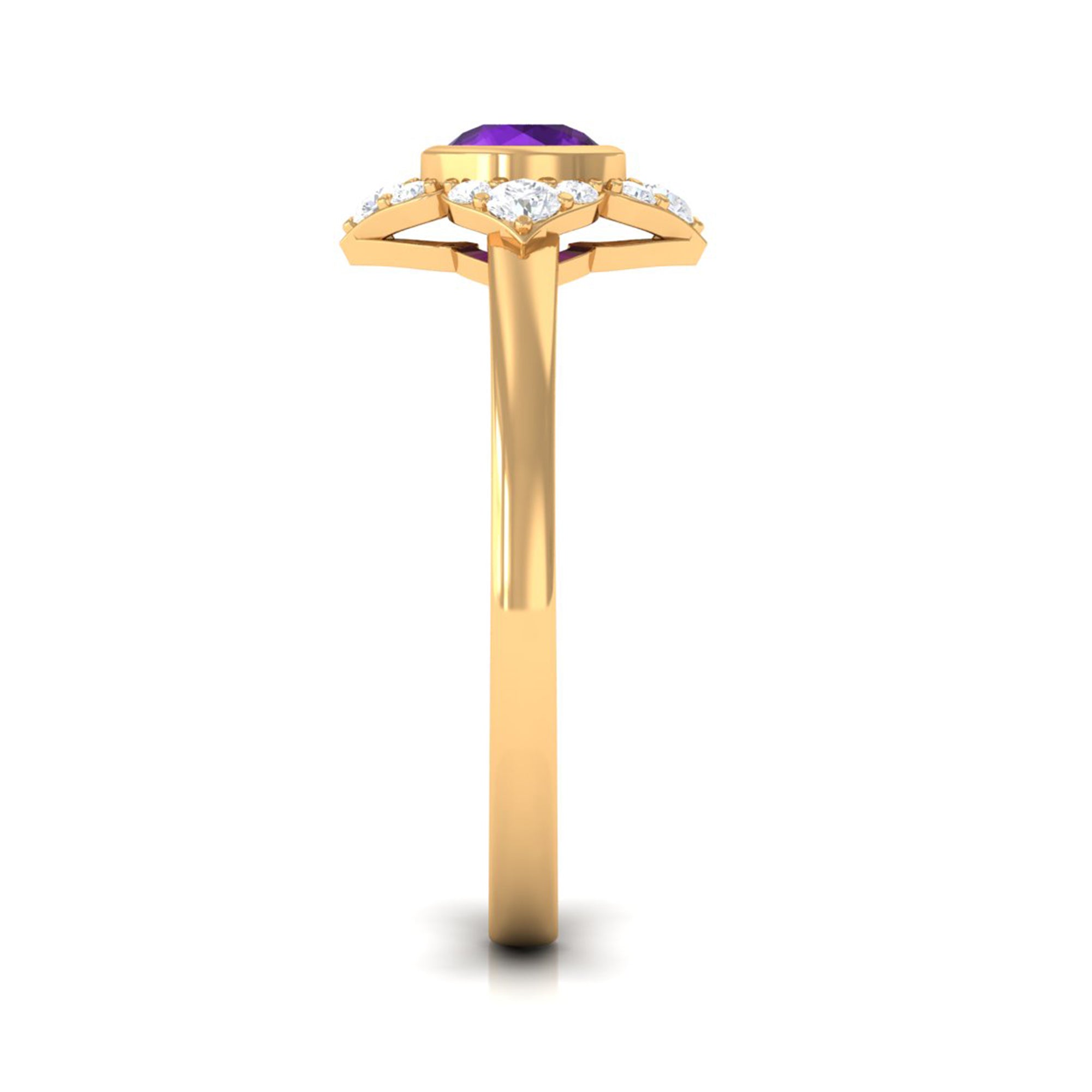 0.4 Carat Bezel Set Amethyst Flower Engagement Ring with Diamond