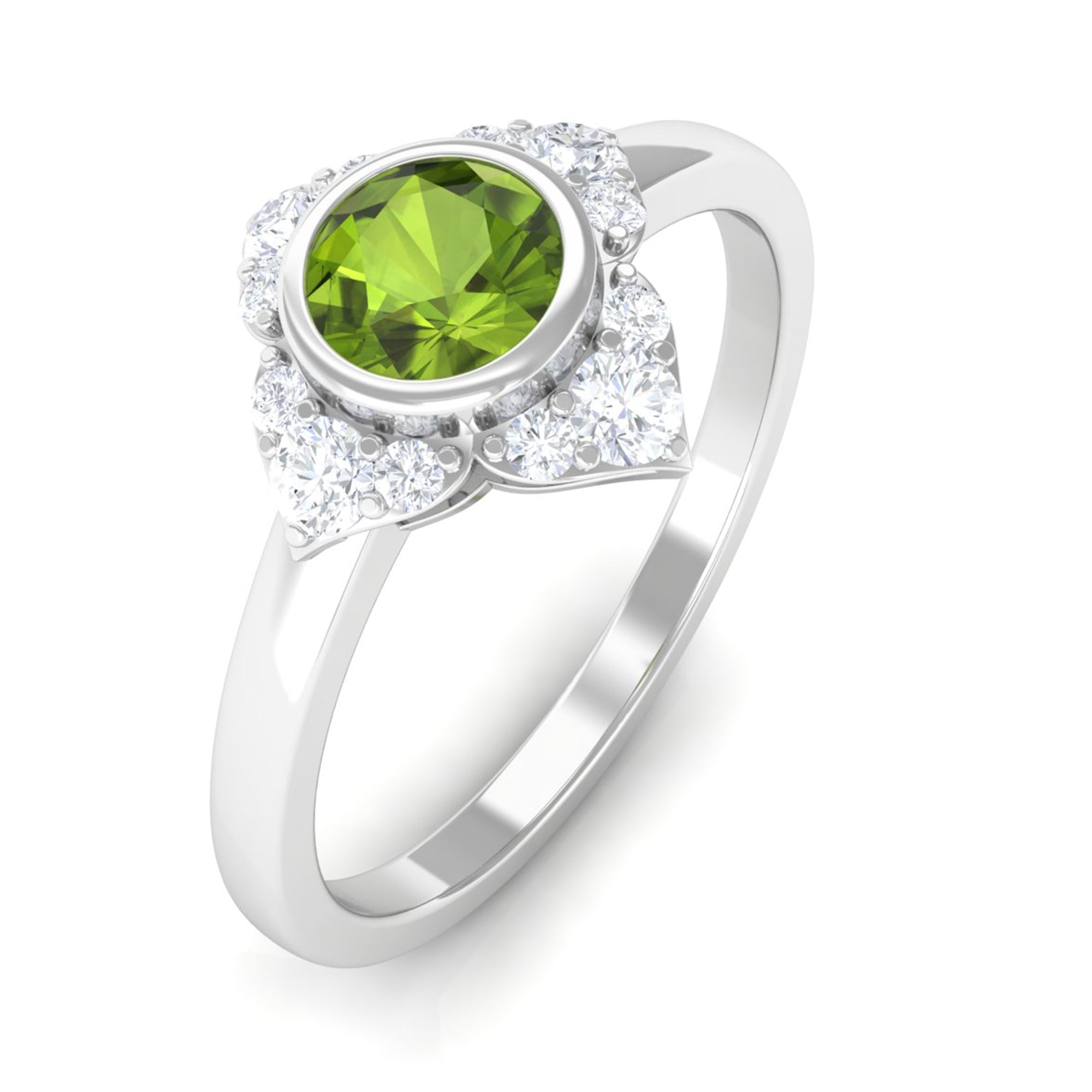 0.5 Carat Vintage Inspired Peridot Engagement Ring with Diamond