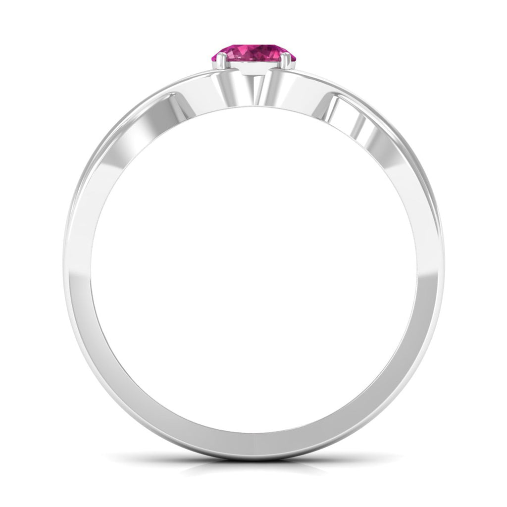 0.4 Carat Real Pink Tourmaline Solitaire Ring with Crossover Shank