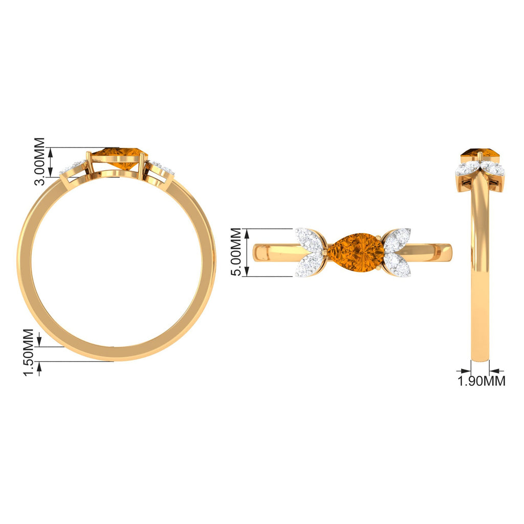 0.6 Carat Pear Cut Citrine Promise Ring with Leaf Diamond