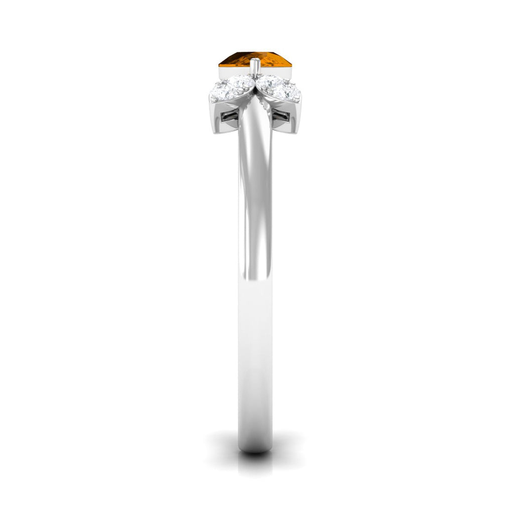 0.6 Carat Pear Cut Citrine Promise Ring with Leaf Diamond