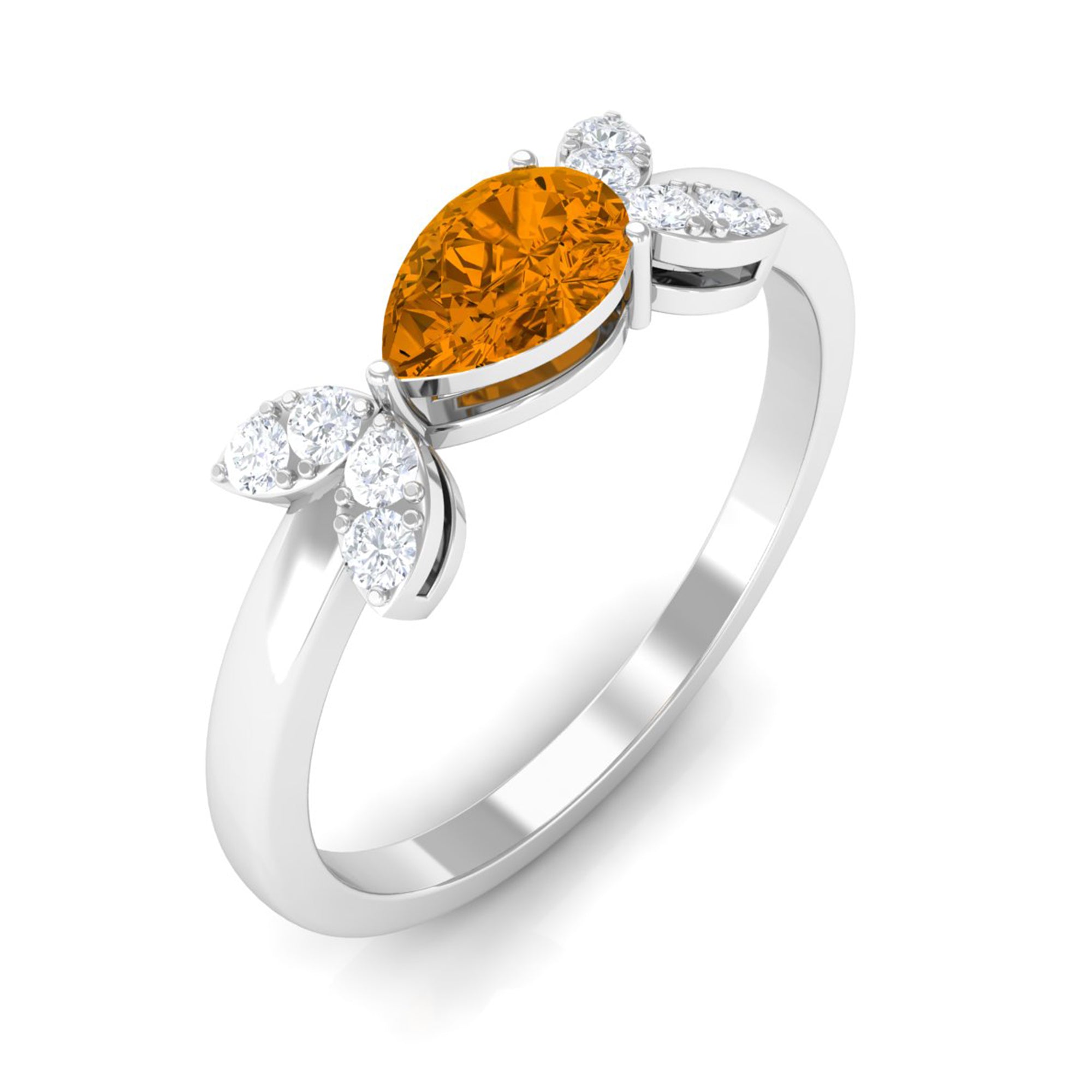 0.6 Carat Pear Cut Citrine Promise Ring with Leaf Diamond