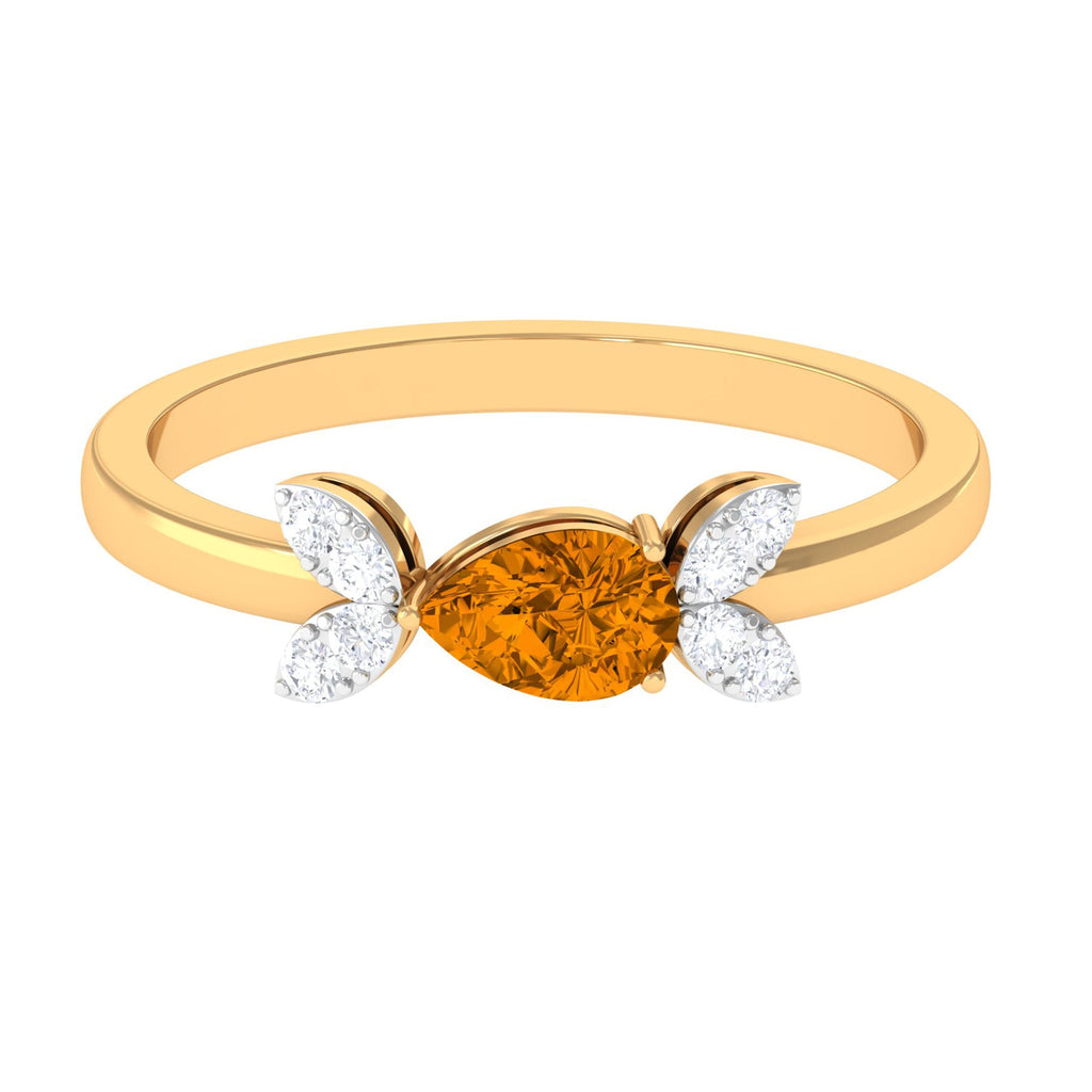 0.6 Carat Pear Cut Citrine Promise Ring with Leaf Diamond