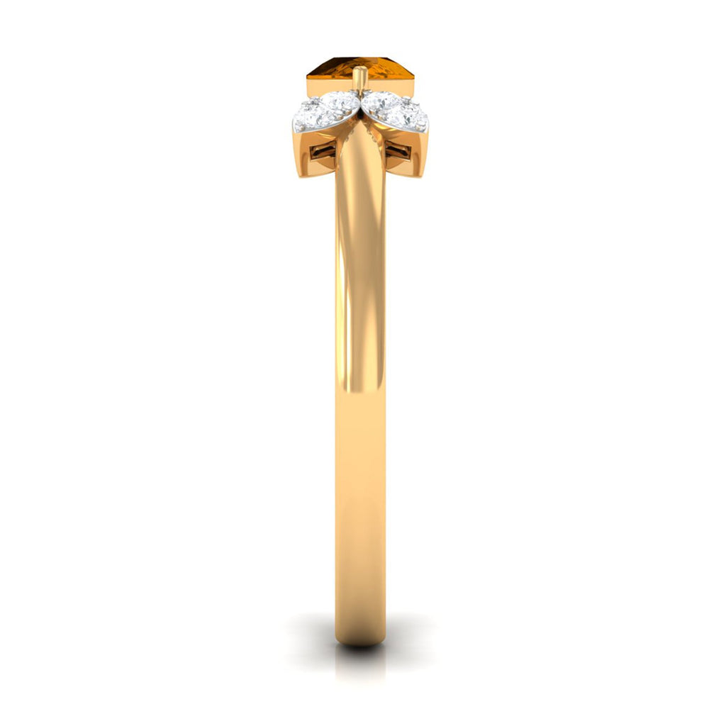 0.6 Carat Pear Cut Citrine Promise Ring with Leaf Diamond