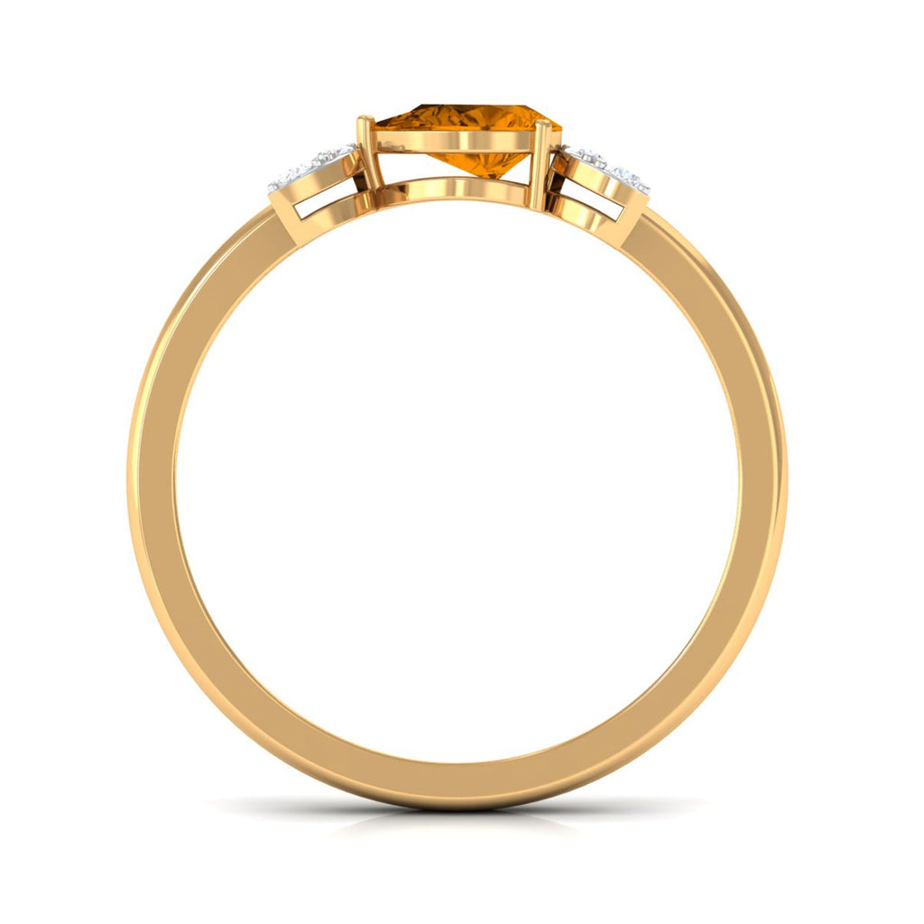 0.6 Carat Pear Cut Citrine Promise Ring with Leaf Diamond