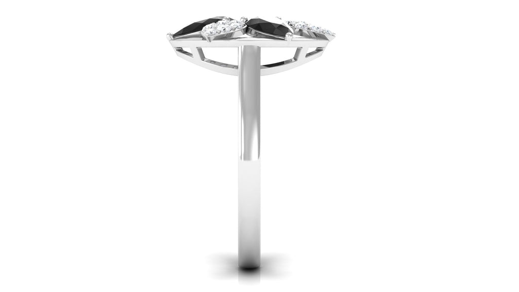 Certified Black Spinel and Diamond Flower Cocktail Ring