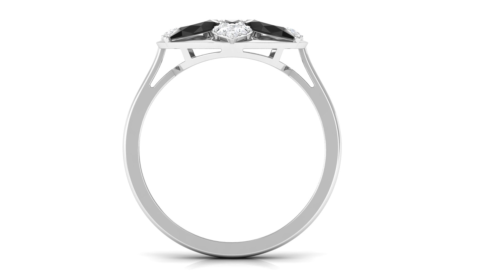 Certified Black Spinel and Diamond Flower Cocktail Ring