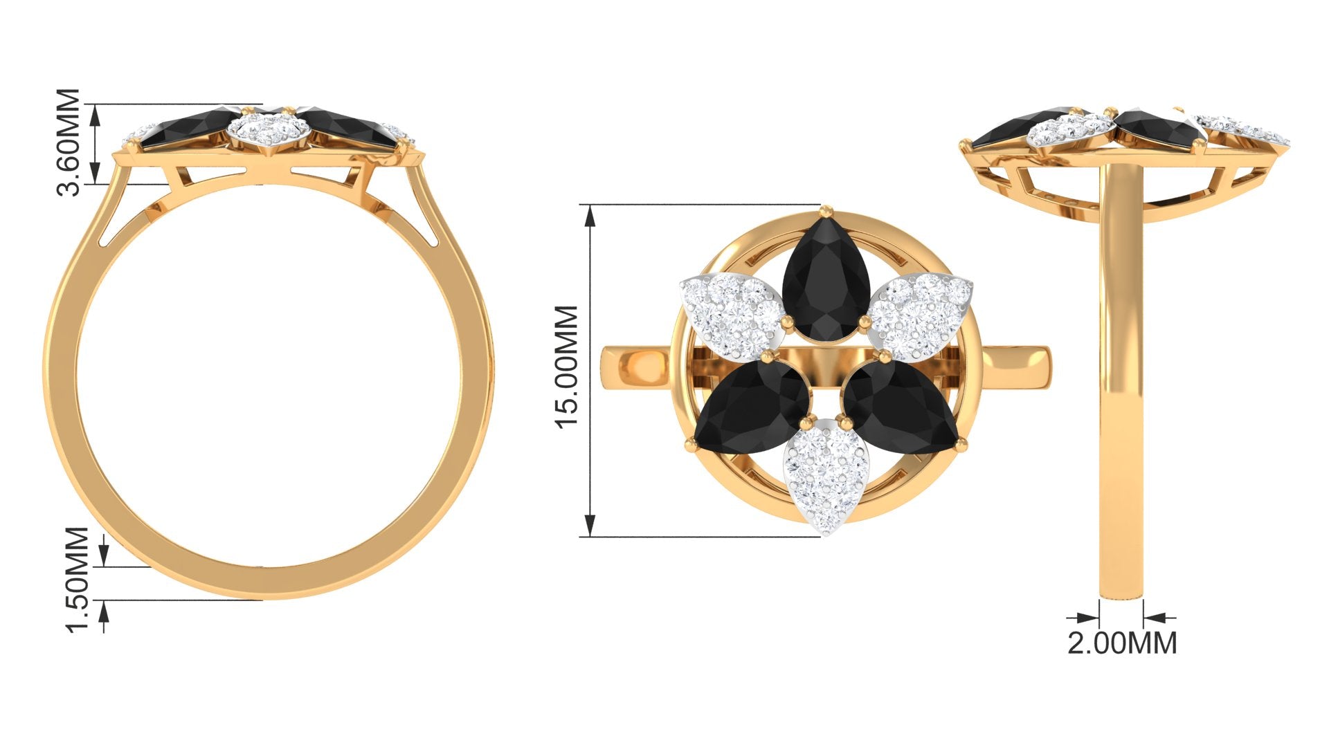 Certified Black Spinel and Diamond Flower Cocktail Ring