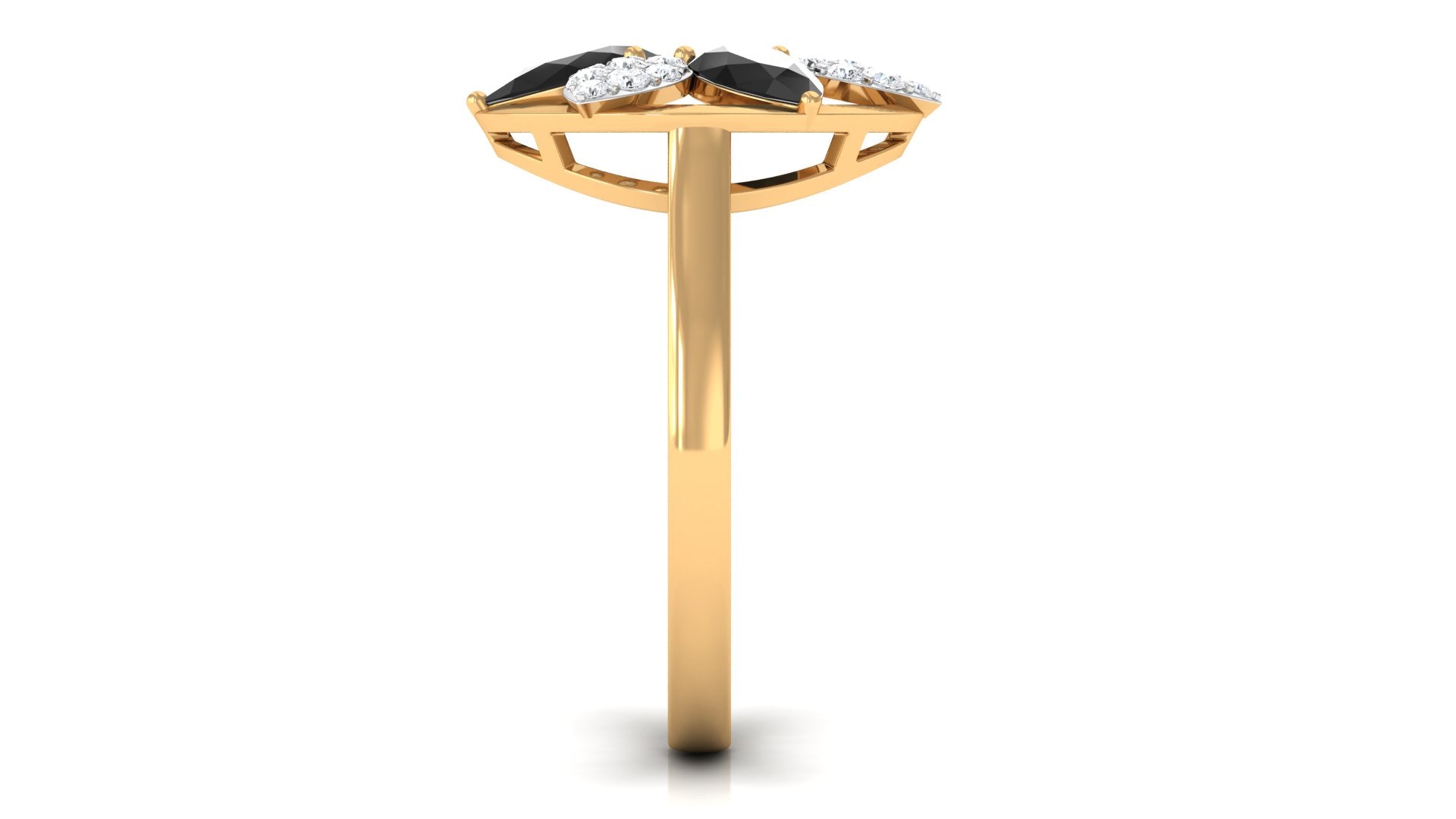 Certified Black Spinel and Diamond Flower Cocktail Ring