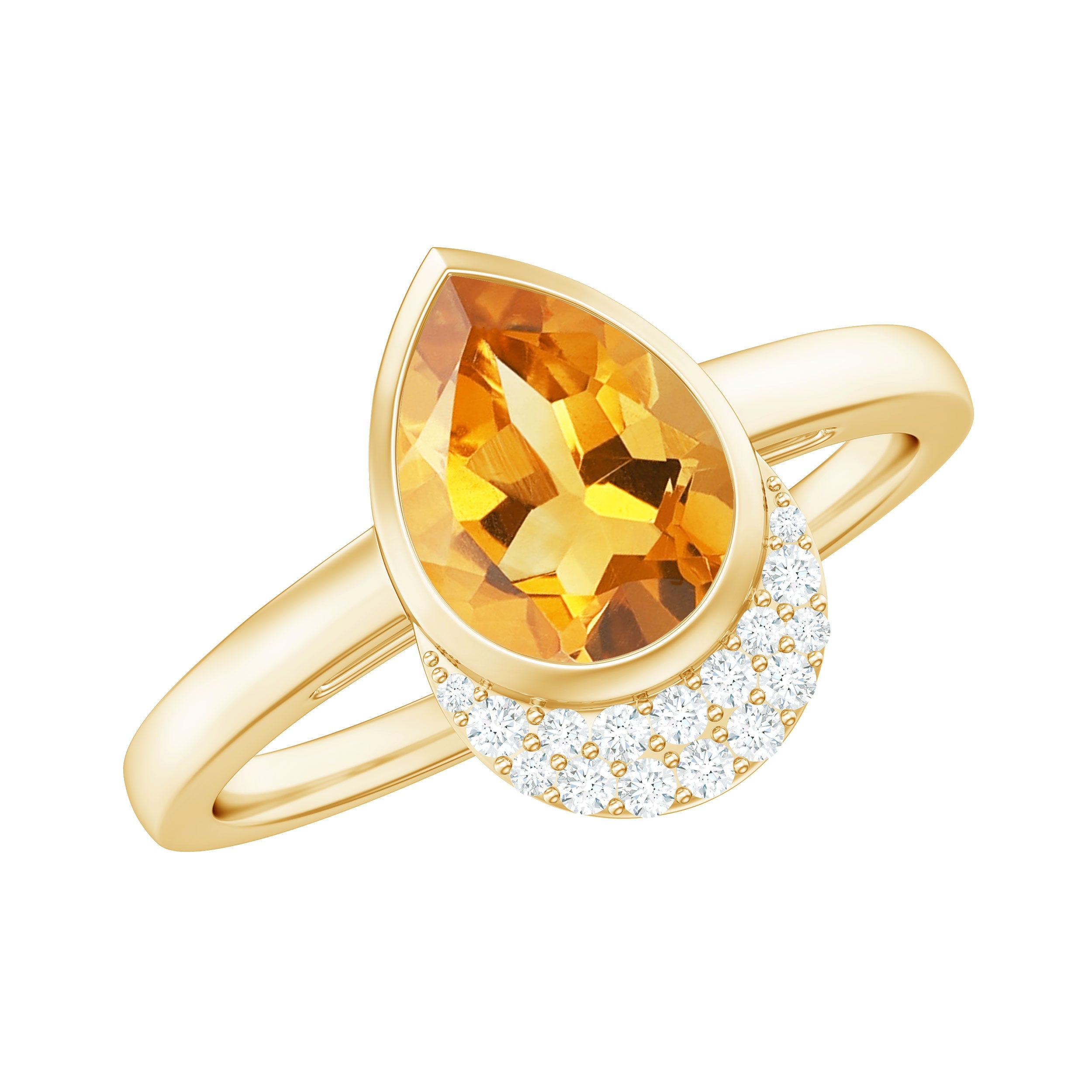 Real 1 Carat Citrine Teardrop Engagement Ring with Diamond