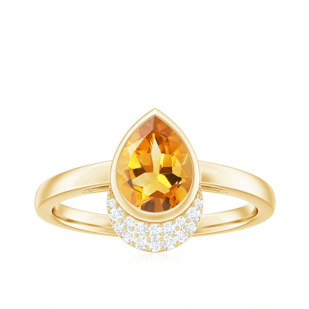 Real 1 Carat Citrine Teardrop Engagement Ring with Diamond