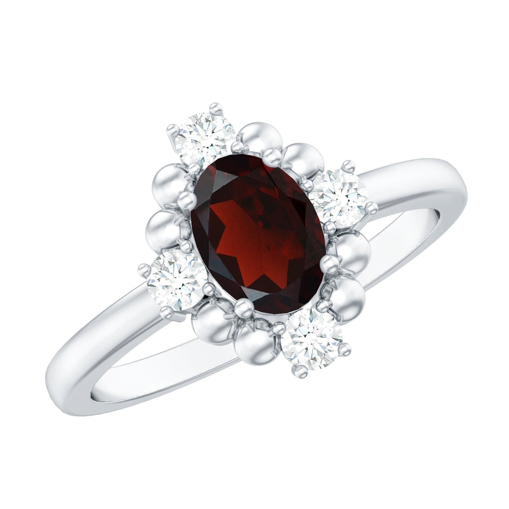 AAA Quality Oval Garnet Vintage Engagement Ring With Diamond