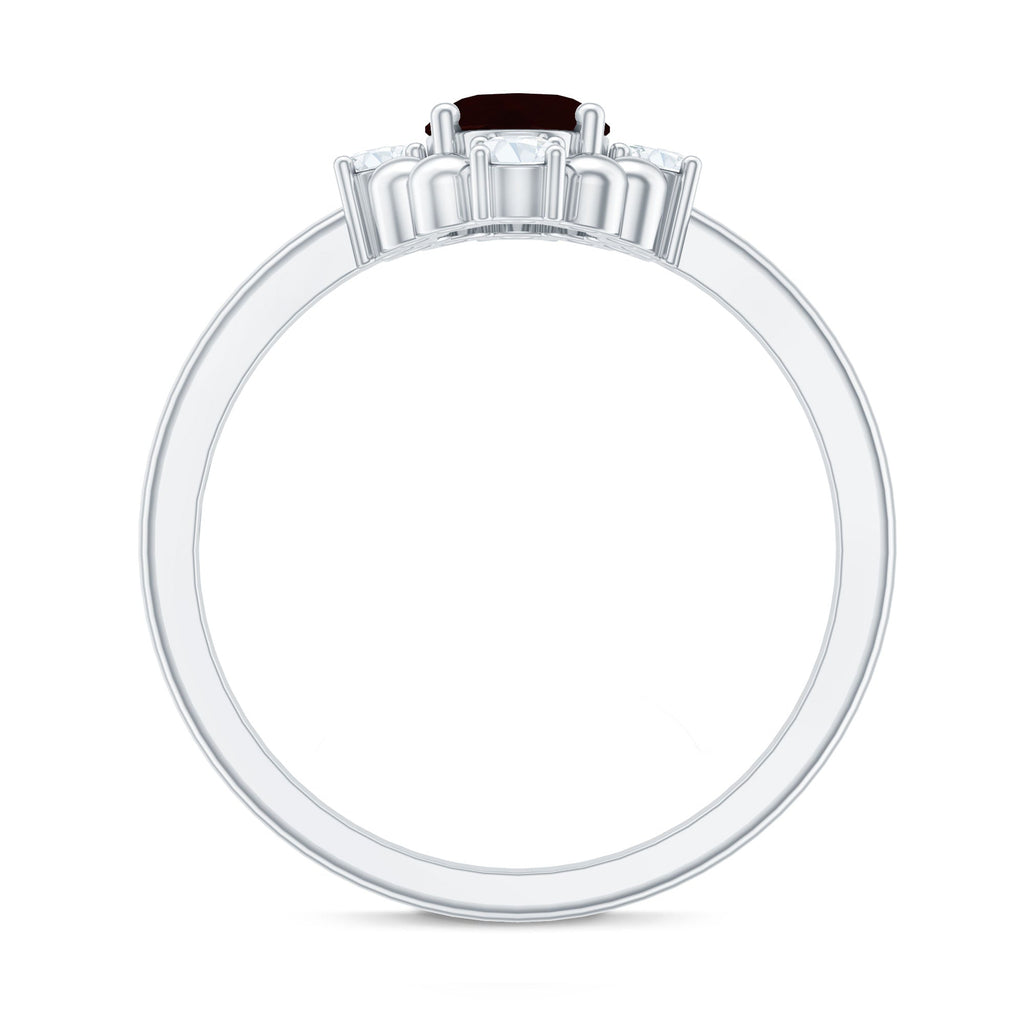 AAA Quality Oval Garnet Vintage Engagement Ring With Diamond
