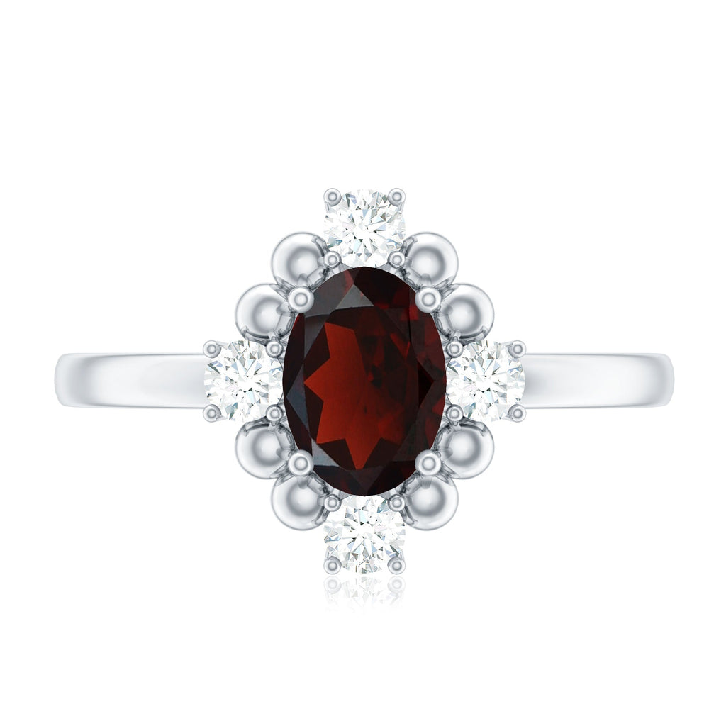 AAA Quality Oval Garnet Vintage Engagement Ring With Diamond