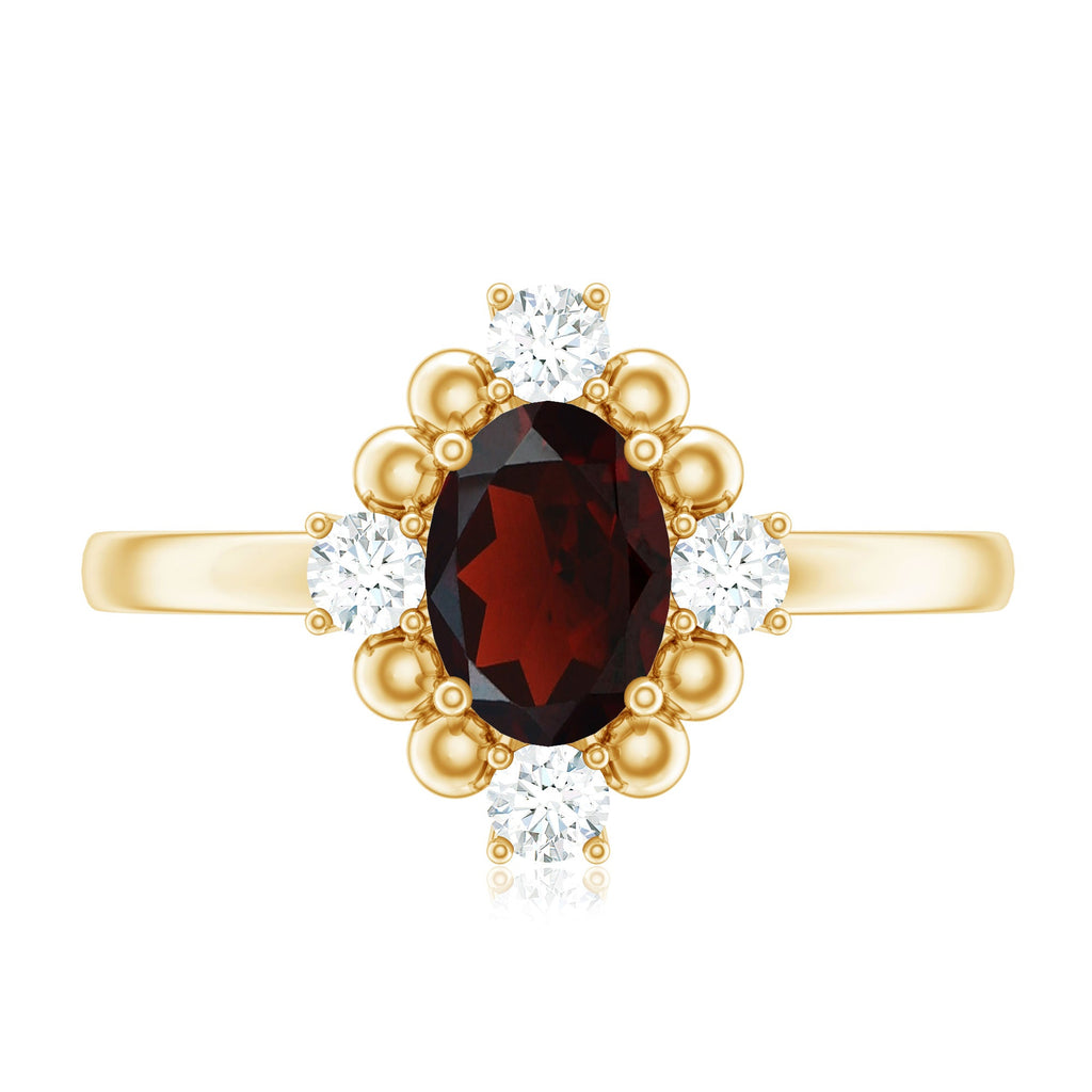 AAA Quality Oval Garnet Vintage Engagement Ring With Diamond