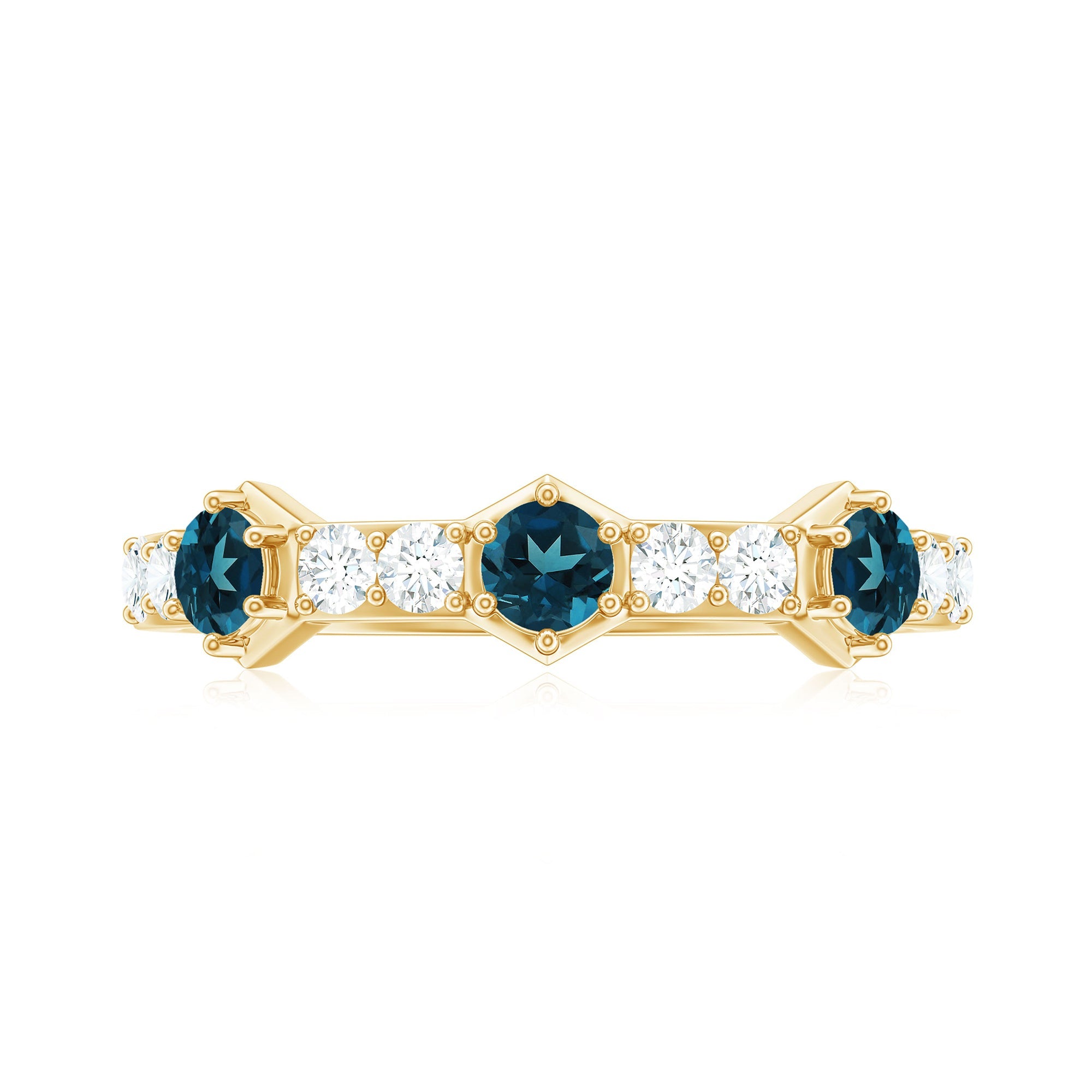 Certified London Blue Topaz Eternity Wedding Band with Diamond