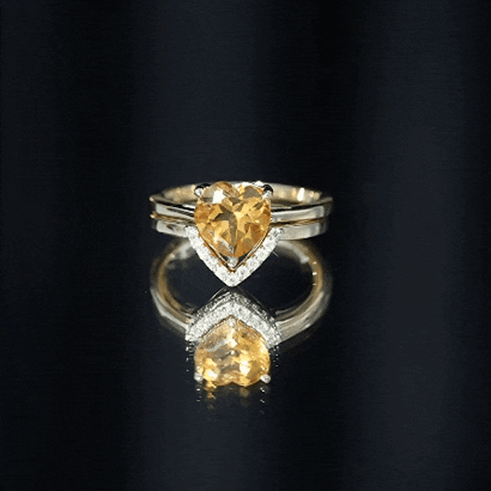 2 Carat Heart Shape Citrine and Diamond Bridal Ring Set