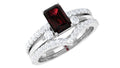 0.7 Carat Natural Emerald Cut Garnet Diamond Wedding Bridal Ring Set of 3