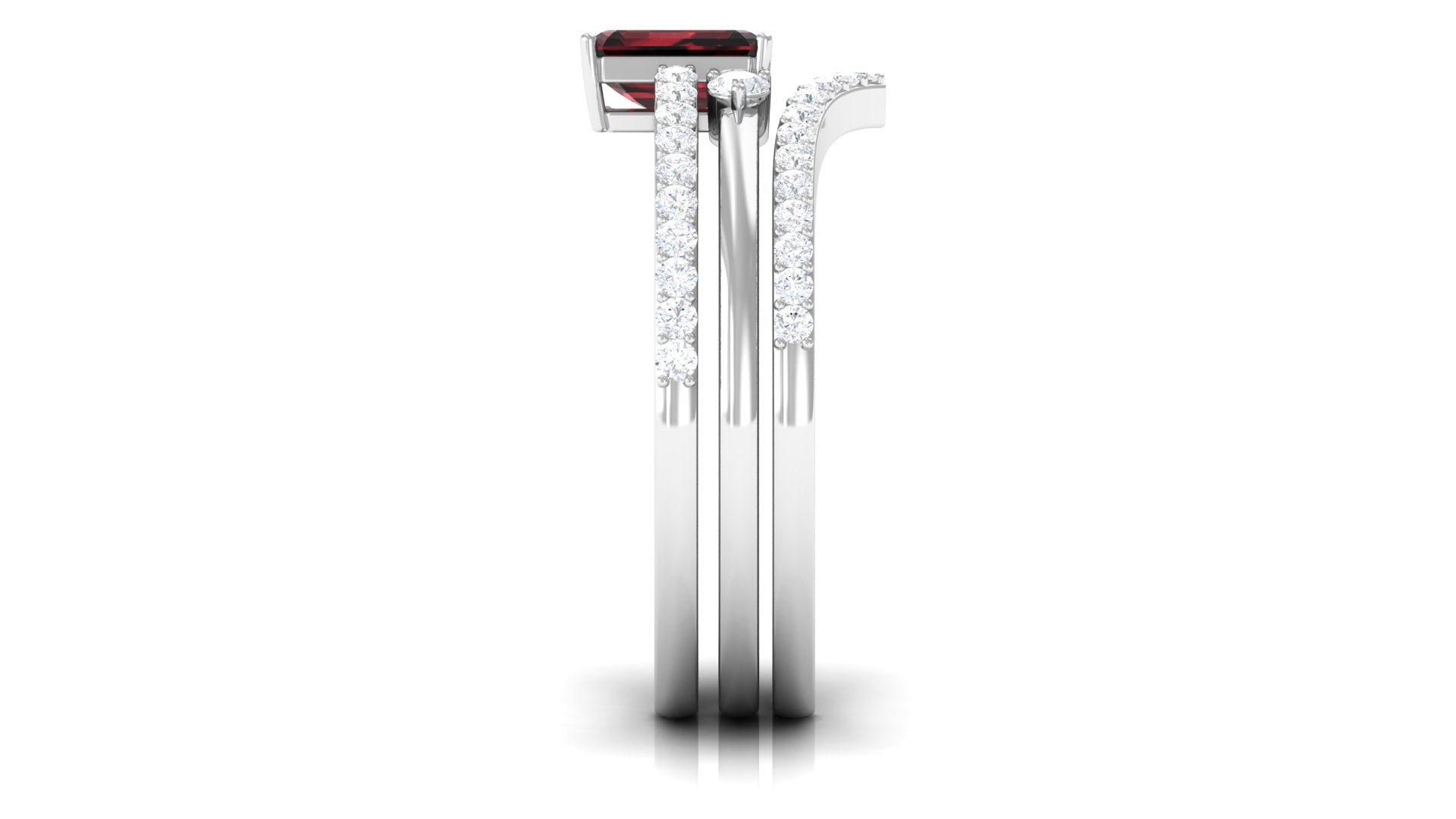 0.7 Carat Natural Emerald Cut Garnet Diamond Wedding Bridal Ring Set of 3