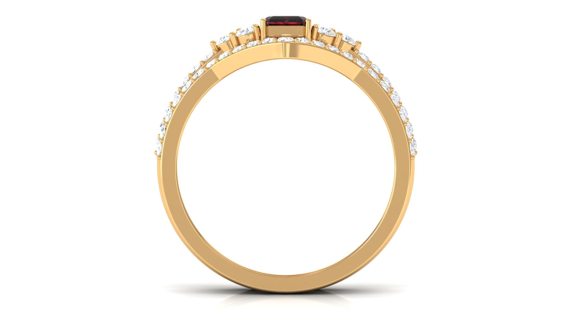 Natural Garnet Diamond Emerald Cut Engagement Wedding Ring Set