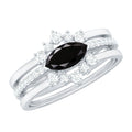 0.7 Carat Natural Marquise Black Spinel Diamond 3 Piece Bridal Ring Set