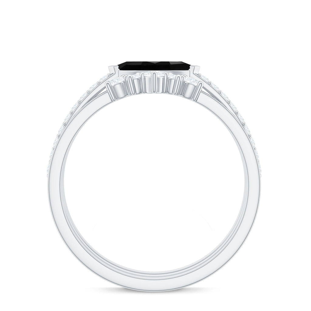 0.7 Carat Natural Marquise Black Spinel Diamond 3 Piece Bridal Ring Set