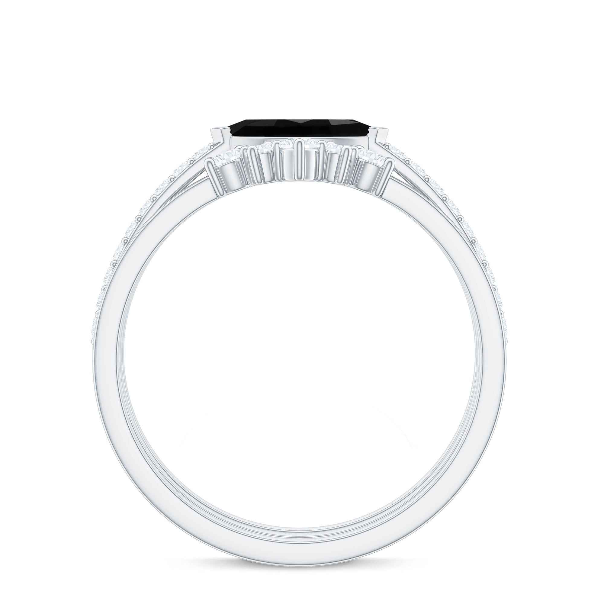 0.7 Carat Natural Marquise Black Spinel Diamond 3 Piece Bridal Ring Set