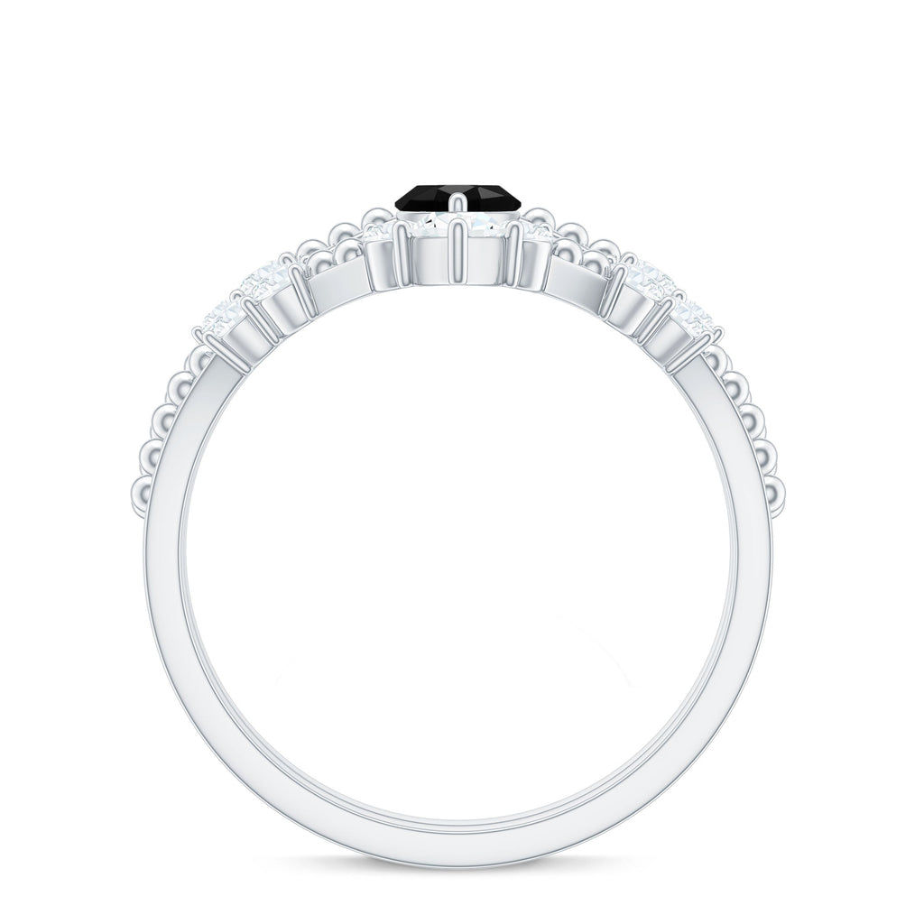 0.7 Carat Marquise Cut Black Onyx Solitaire Ring Set with Moissanite Band