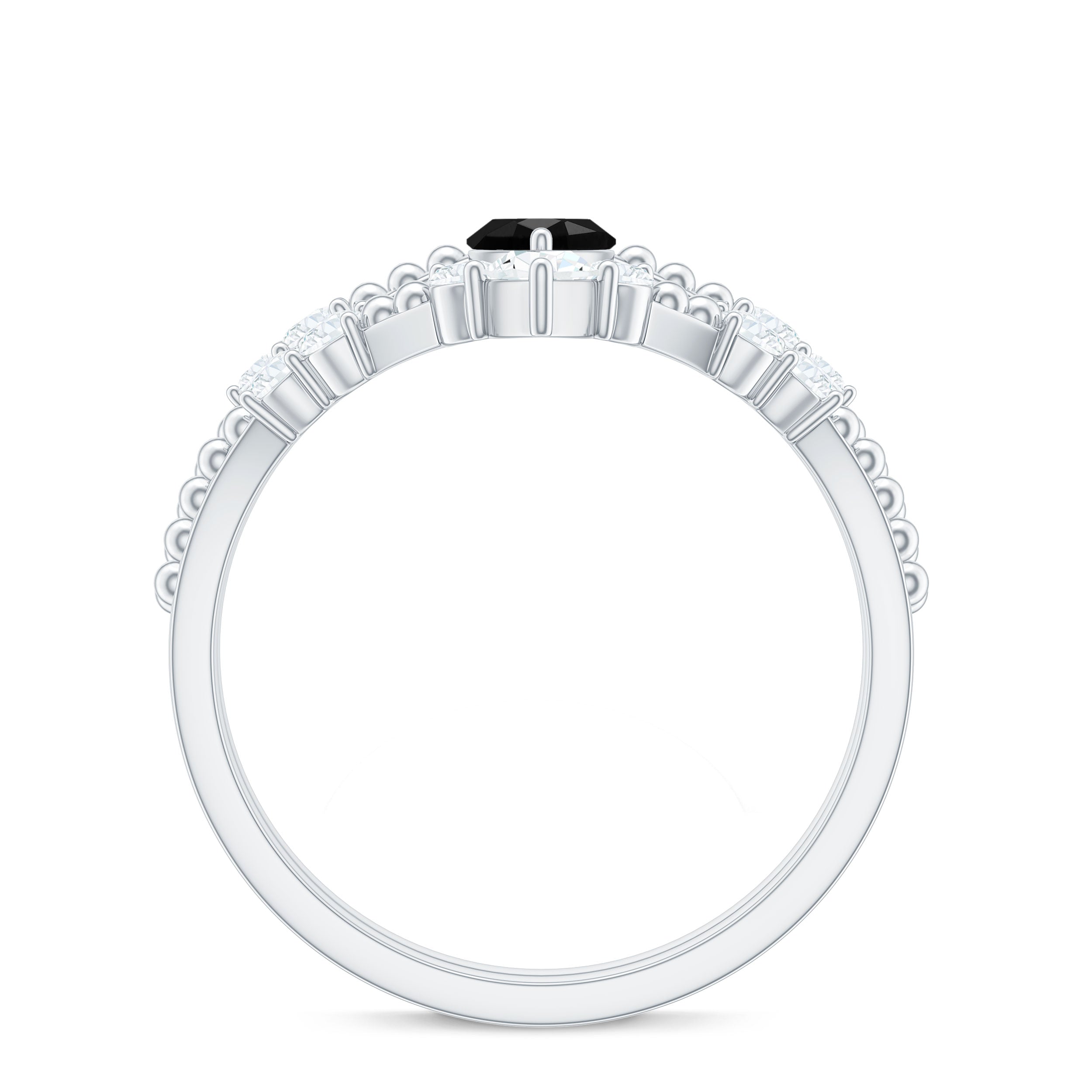 0.7 Carat Marquise Cut Black Onyx Solitaire Ring Set with Moissanite Band