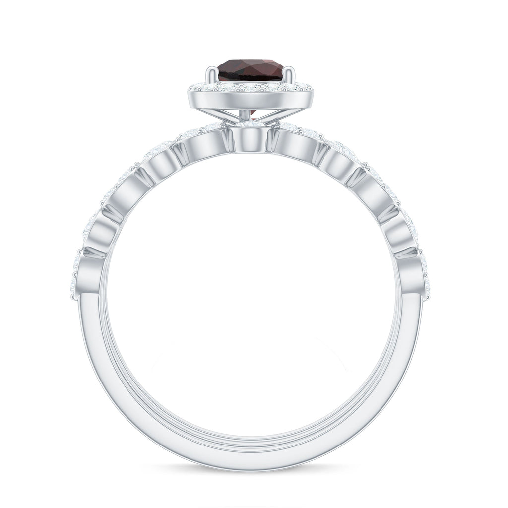 Real 0.8 Carat Pear Shape Garnet 3 Piece Wedding Ring Set
