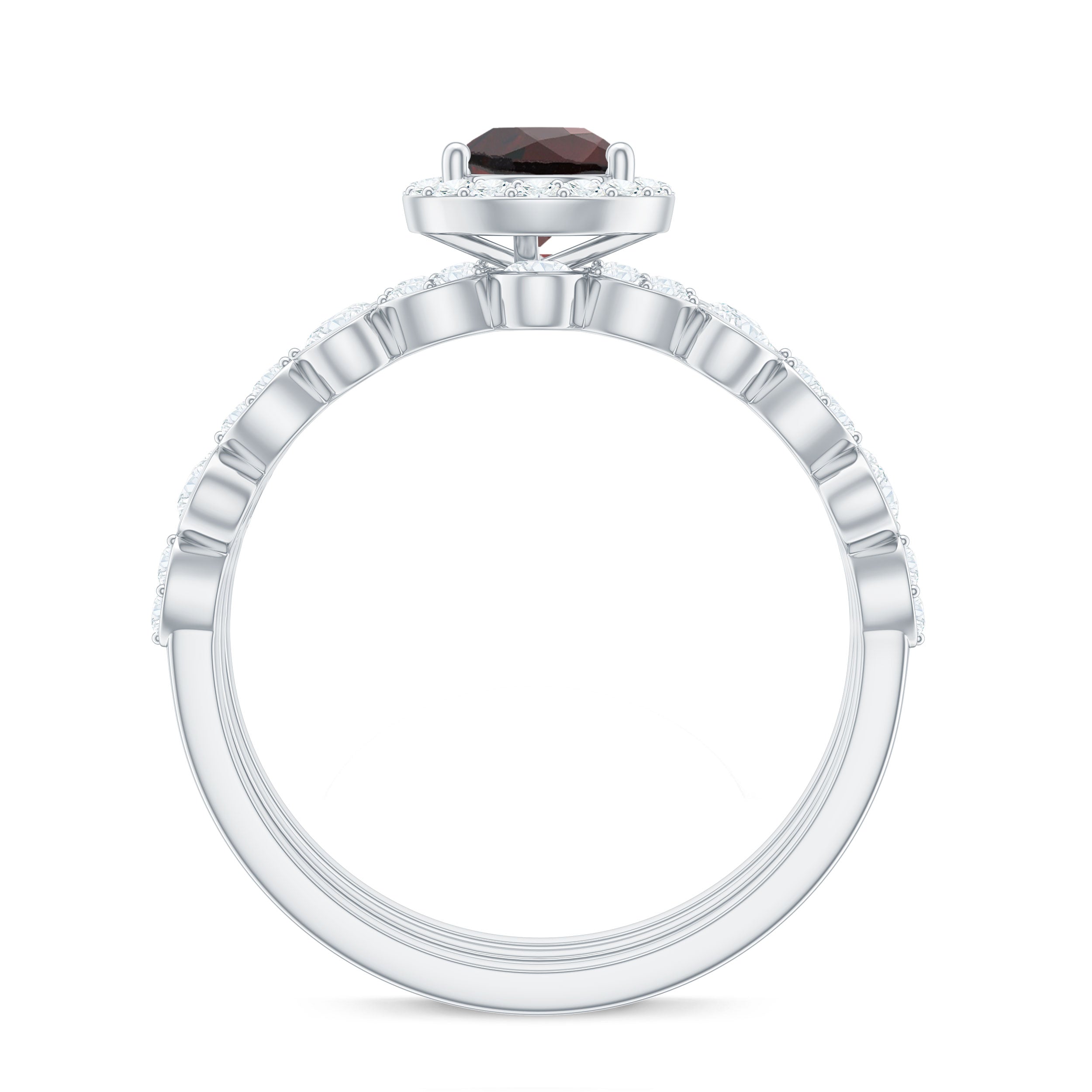 Real 0.8 Carat Pear Shape Garnet 3 Piece Wedding Ring Set