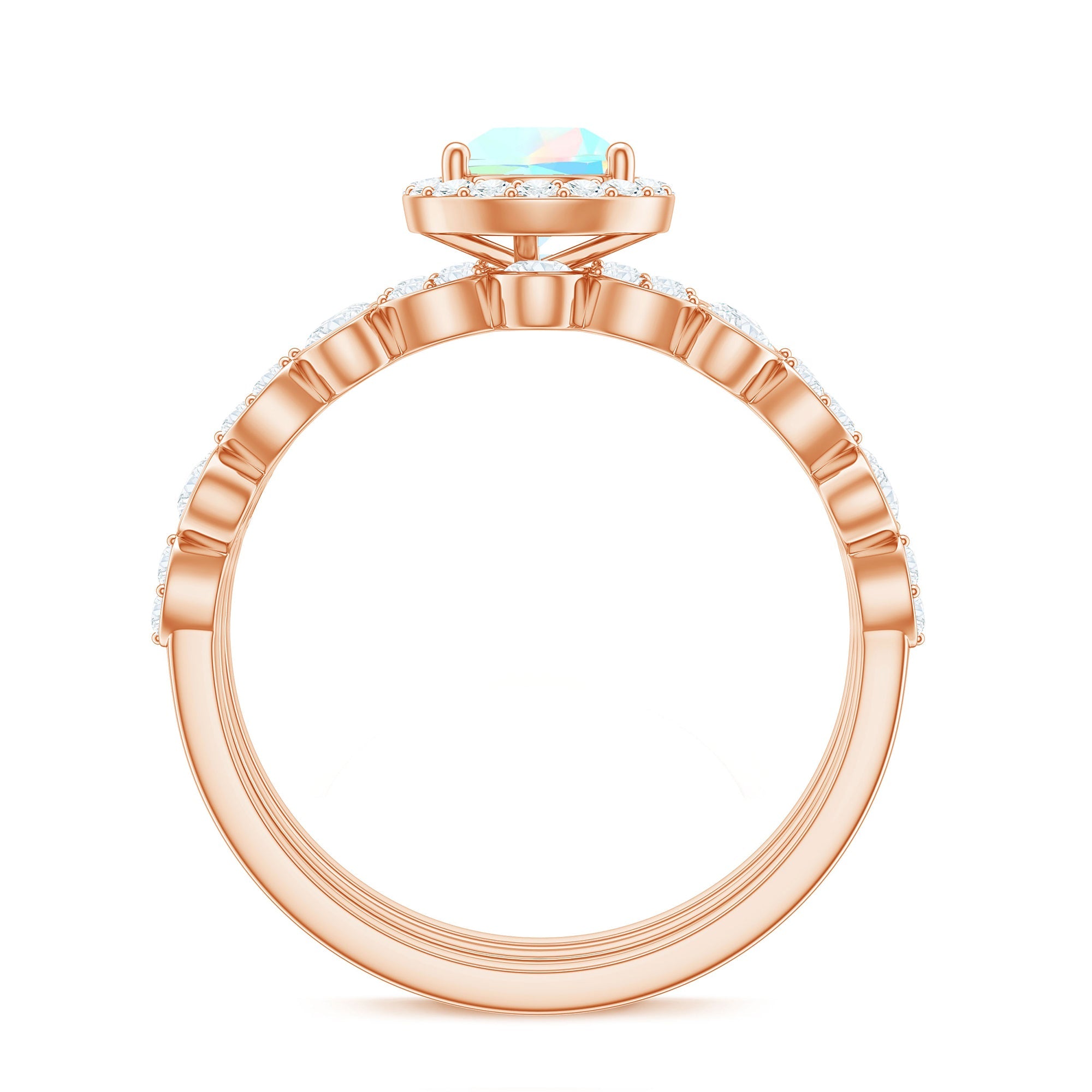 0.7 Carat Genuine Vintage Style Opalescent Teardrop Engagement Wedding Ring Set of 3