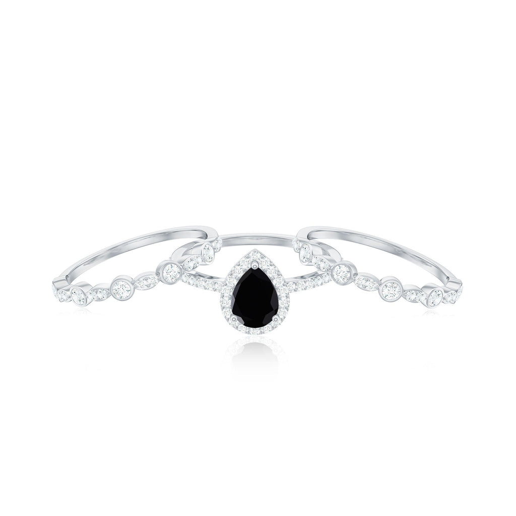 0.6 Carat Natural Pear Shape Black Spinel Moissanite Bridal Ring Set of 3