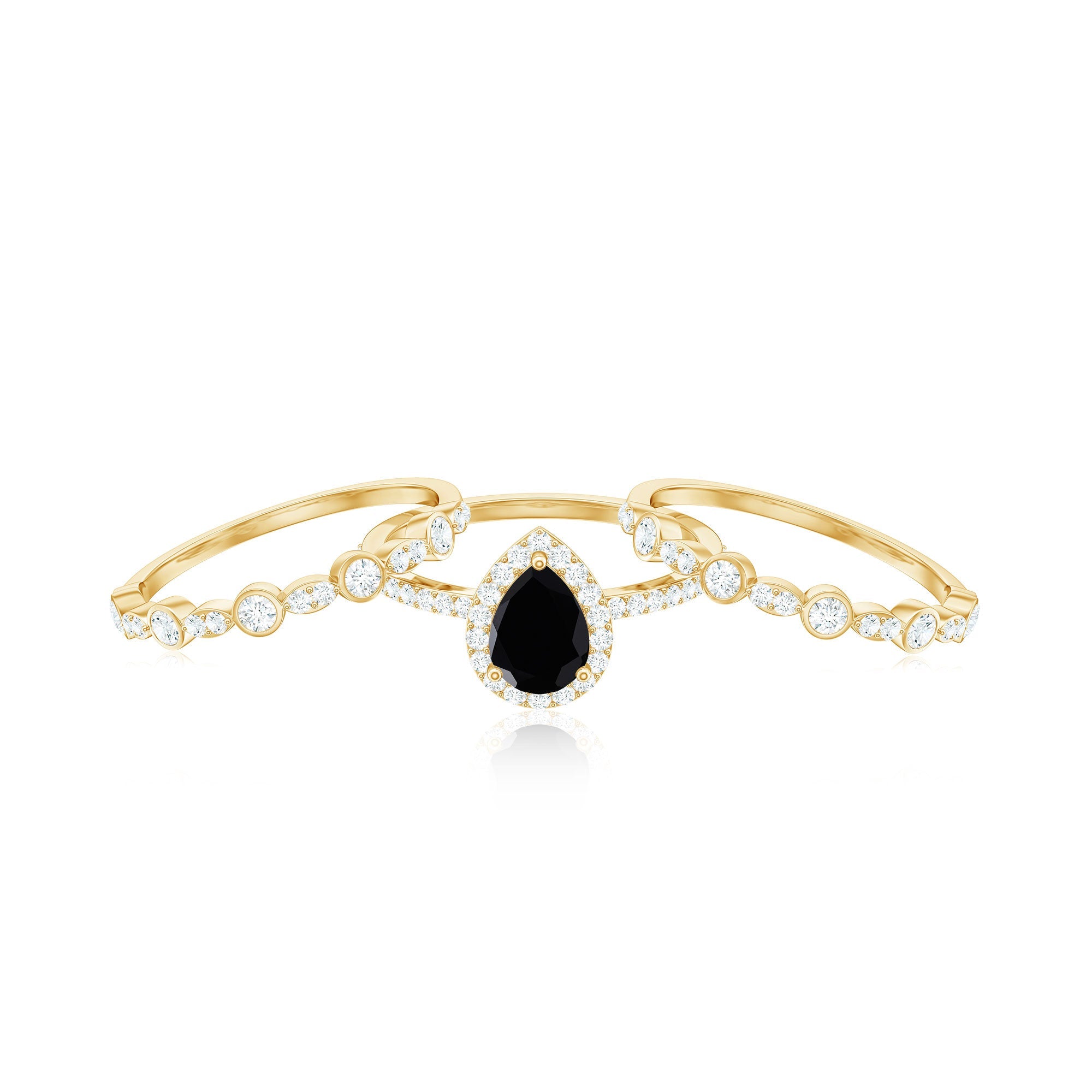 0.6 Carat Natural Pear Shape Black Spinel Moissanite Bridal Ring Set of 3