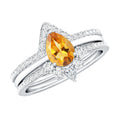 Natural 0.6 Carat Pear Shape Citrine Wedding Bridal Ring Set of 3 with Certificate