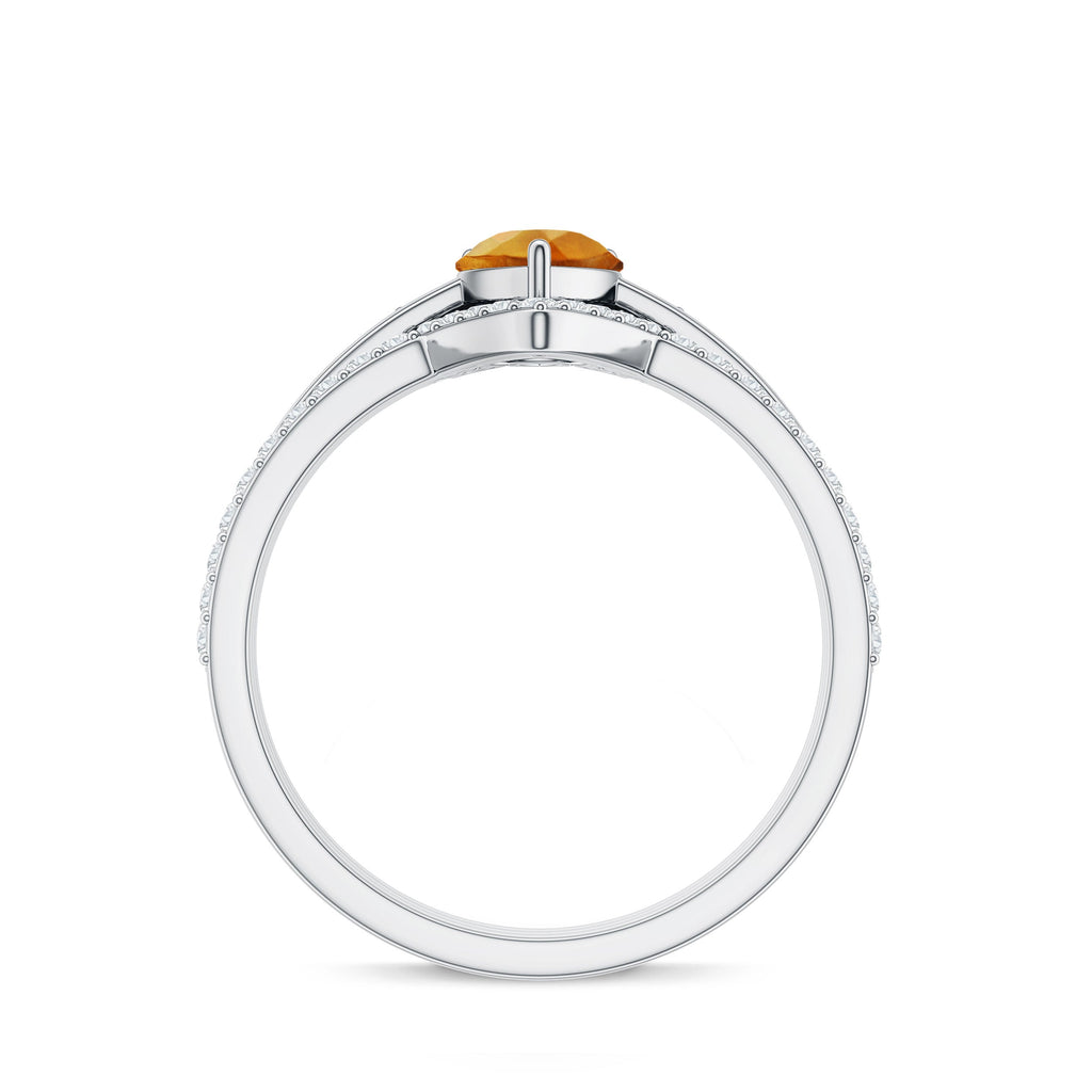Natural 0.6 Carat Pear Shape Citrine Wedding Bridal Ring Set of 3 with Certificate