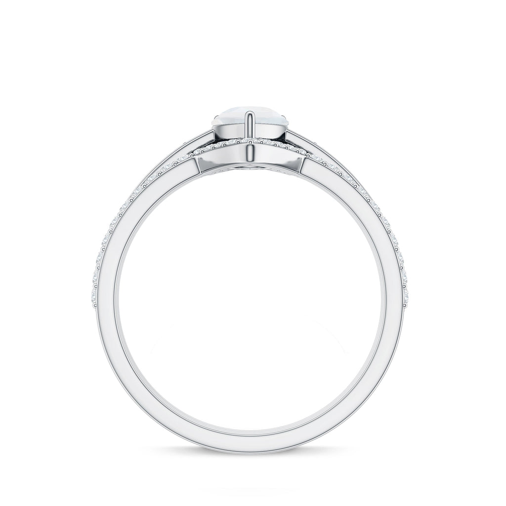 Pear Cut Moonstone Trio Wedding Ring Set with Moissanite