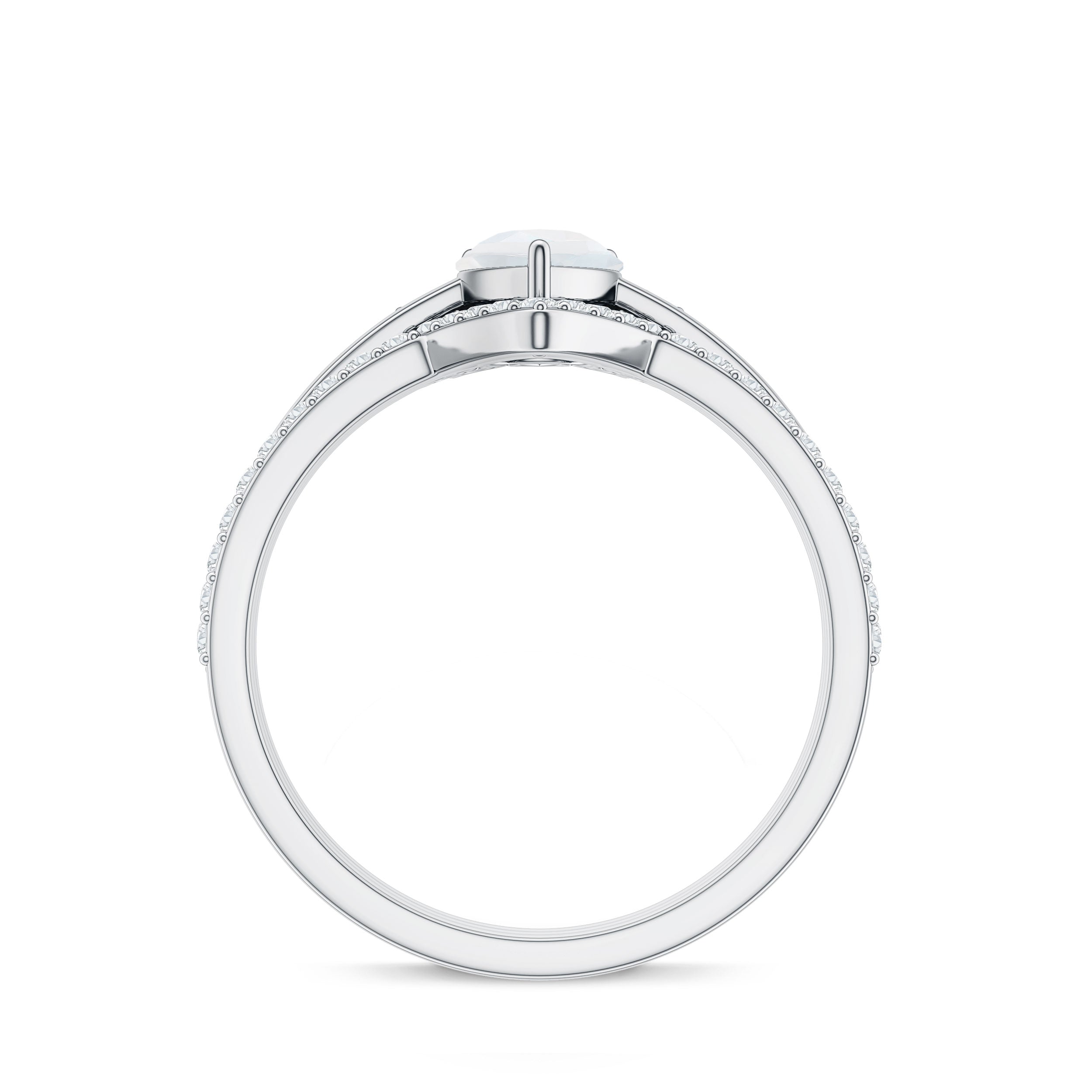 Pear Cut Moonstone Trio Wedding Ring Set with Moissanite