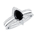 Certified 0.6 Carat Natural Black Spinel 3 Piece Wedding Ring Set with Moissanite