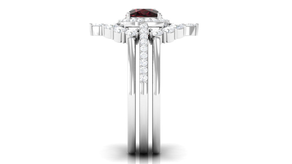 Natural 3.2 Carat Cushion Cut Garnet Statement Bridal Ring Set