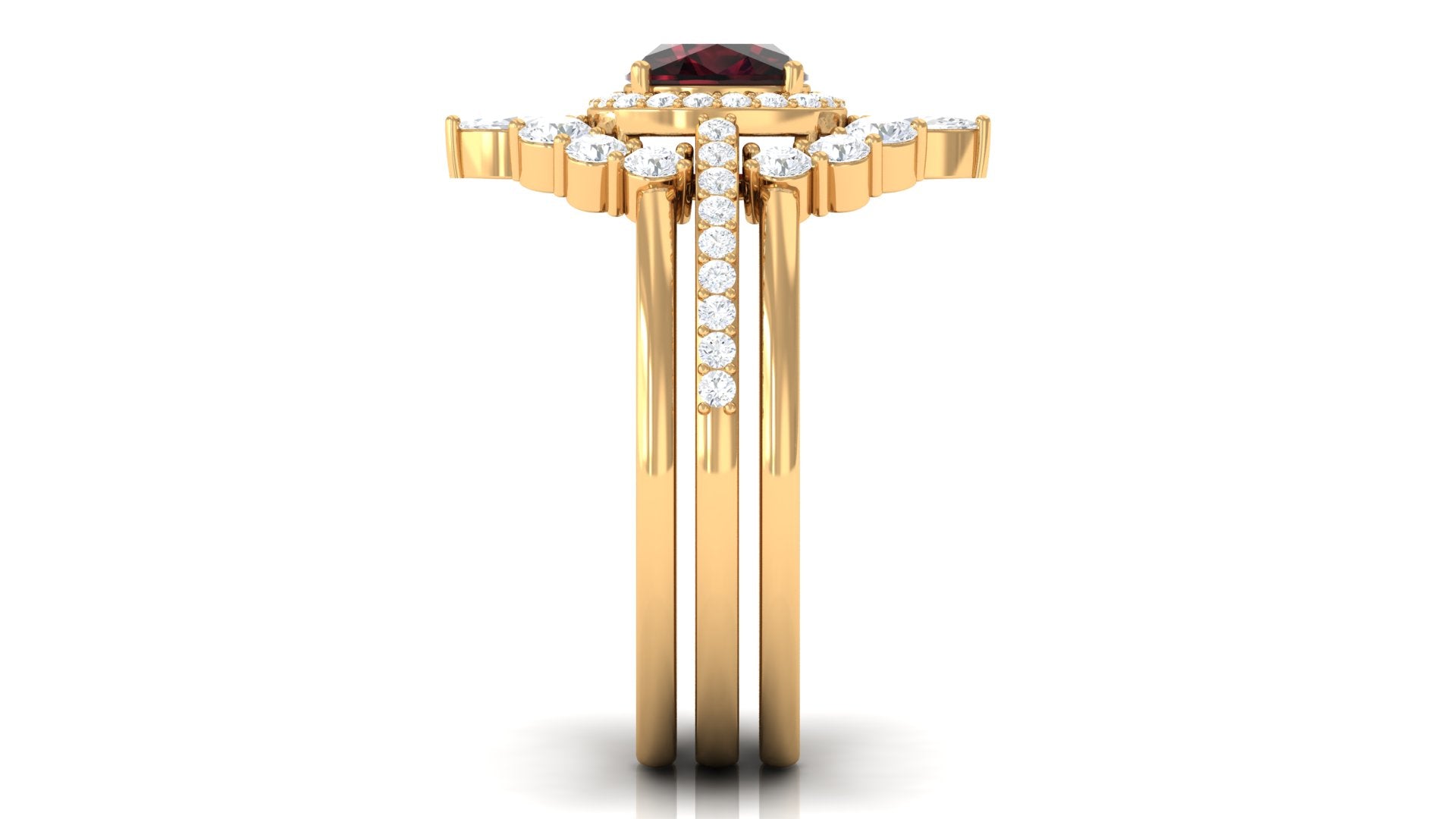 Natural 3.2 Carat Cushion Cut Garnet Statement Bridal Ring Set