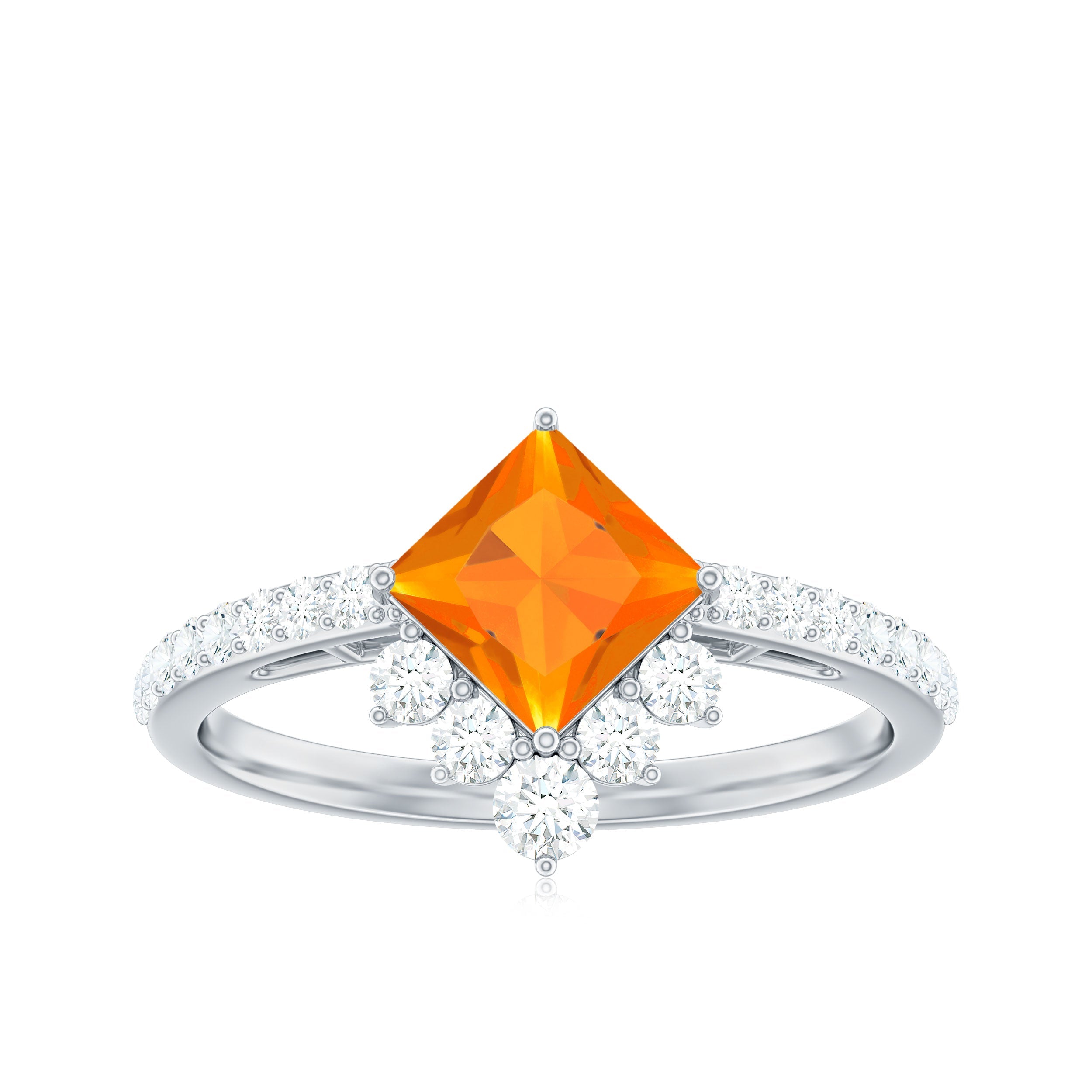 0.5 Carat Designer Fire Opal and Diamond Engagement Ring