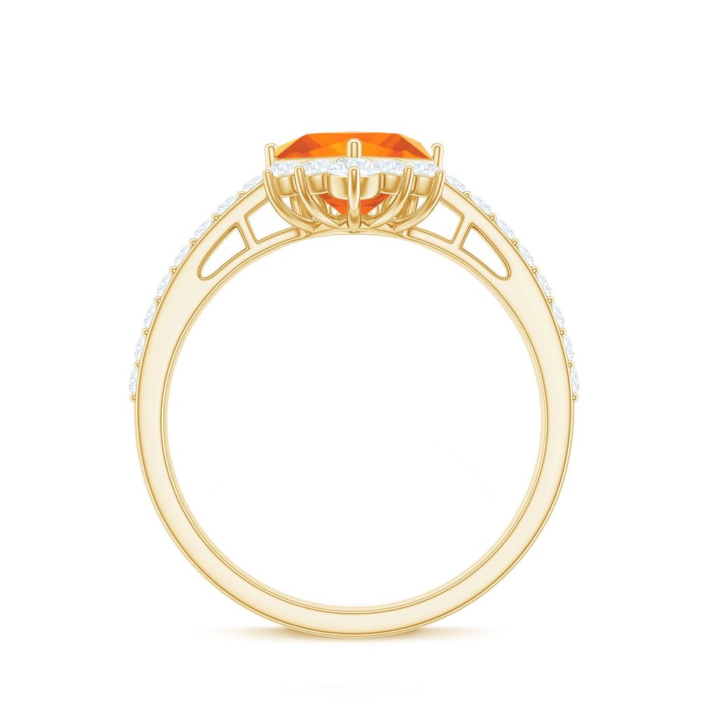 0.5 Carat Designer Fire Opal and Diamond Engagement Ring