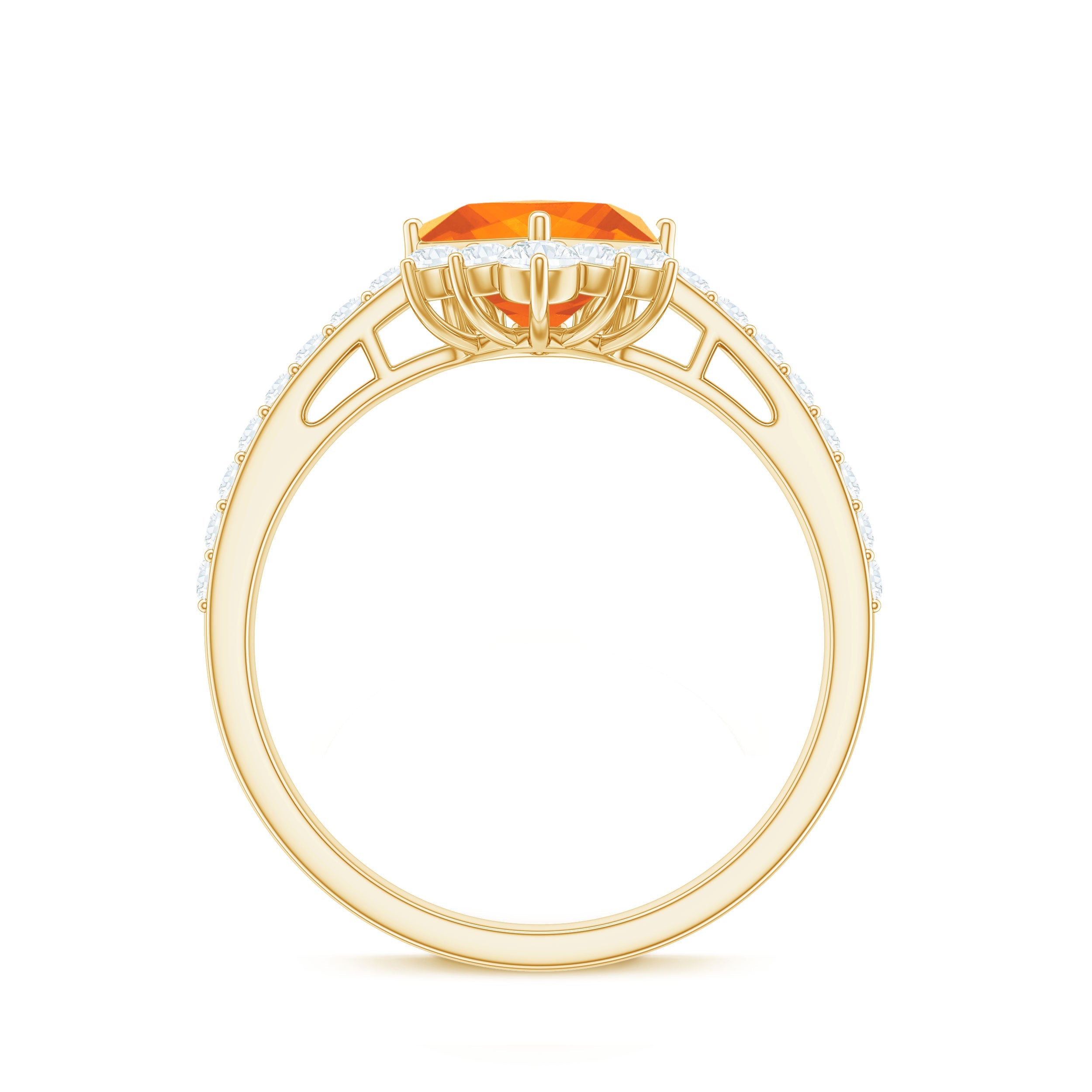 0.5 Carat Designer Fire Opal and Diamond Engagement Ring